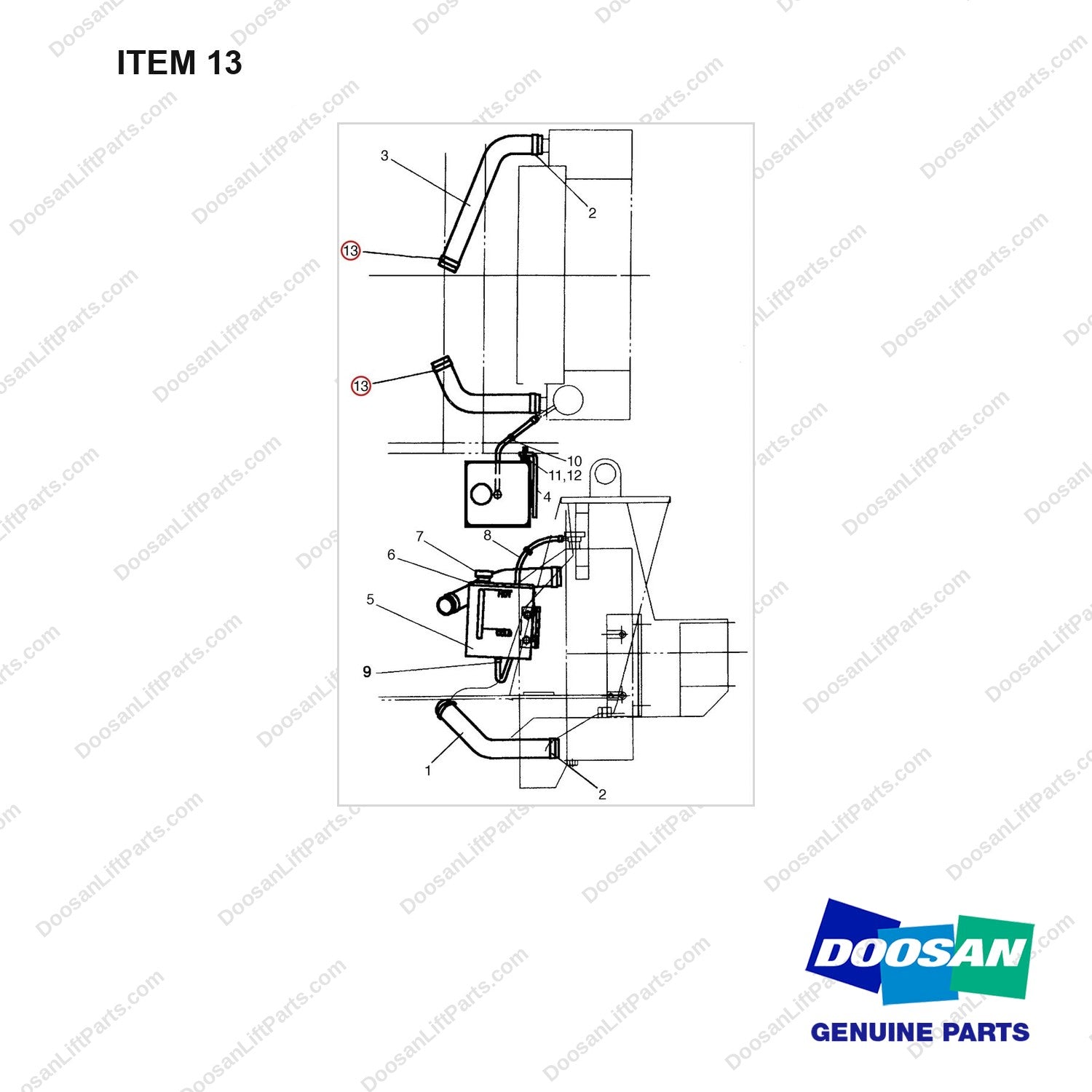 9M7958 LINES GP-COOLANT - full parts diagram, item 13 marked - genuine Doosan / Bobcat forklift part