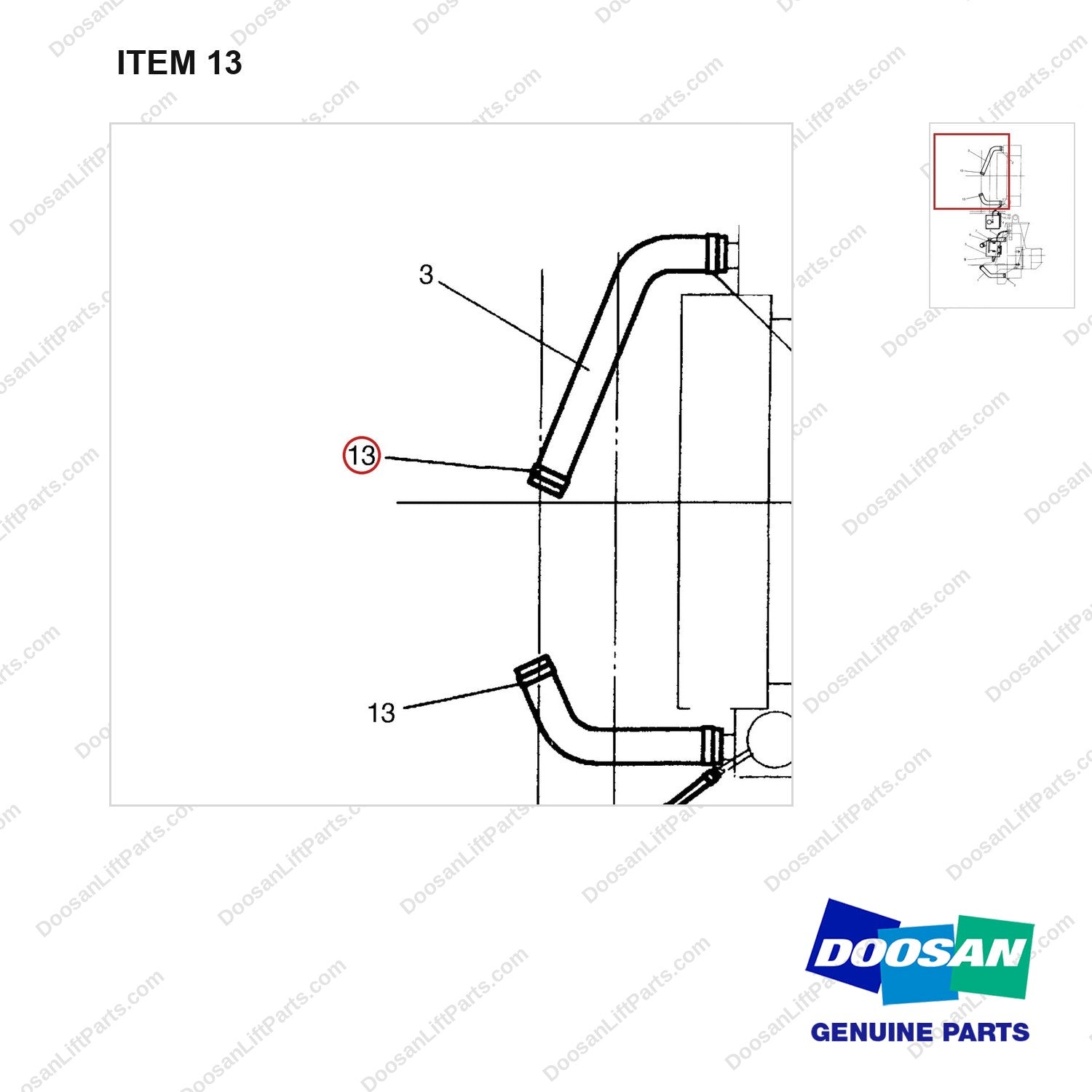 9M7958 LINES GP-COOLANT - parts diagram, item 13 shown - genuine Doosan / Bobcat forklift part