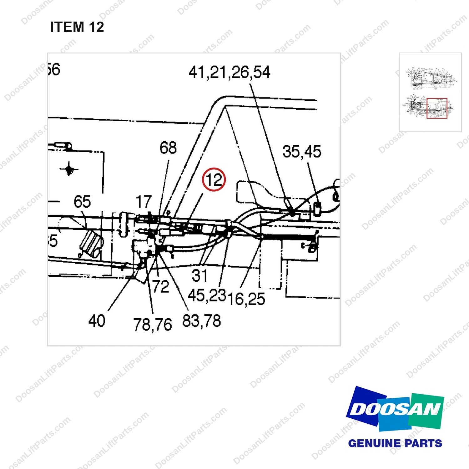 9S7754 LINES GP-HYD. 3 CIRCUIT - parts diagram, item 12 shown - genuine Doosan / Bobcat forklift part