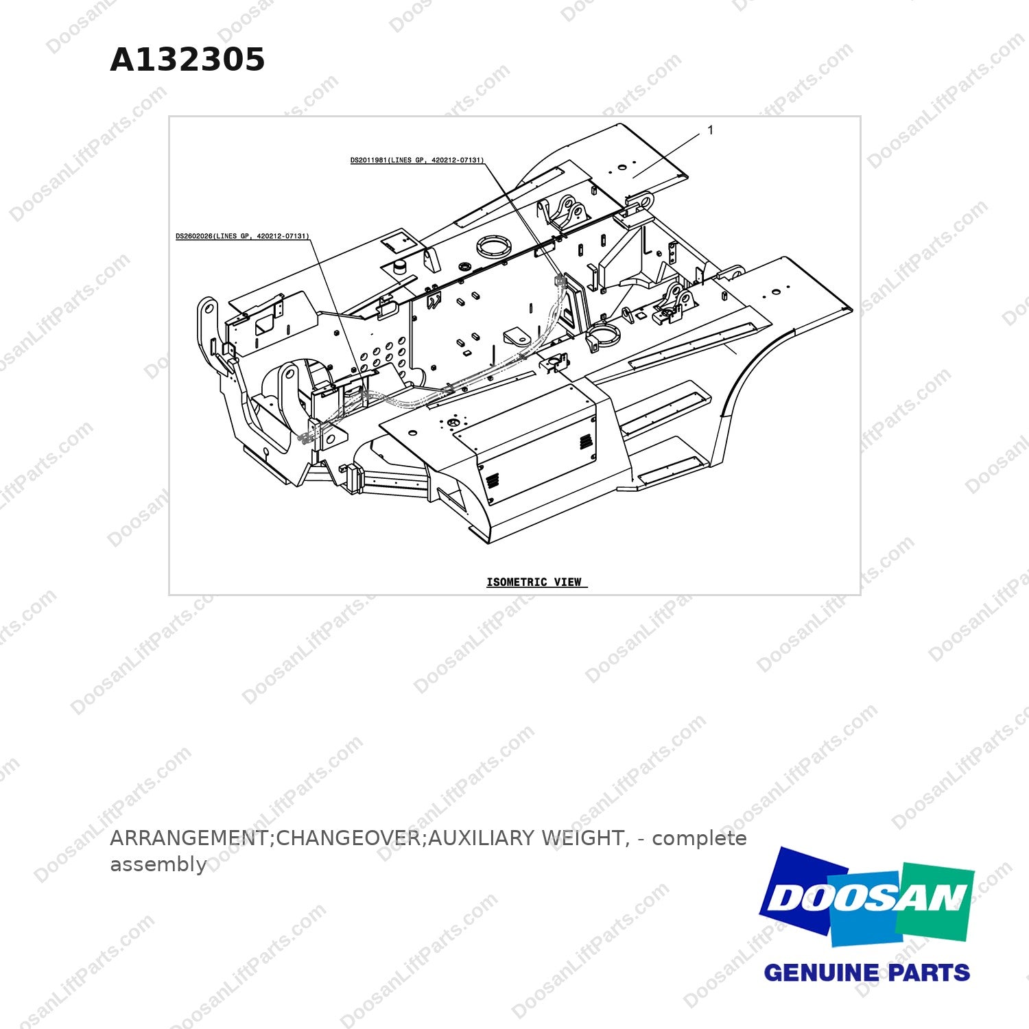 A132305 ARRANGEMENT;CHANGEOVER;AUXILIARY WEIGHT, - full parts diagram - genuine Doosan / Bobcat forklift part