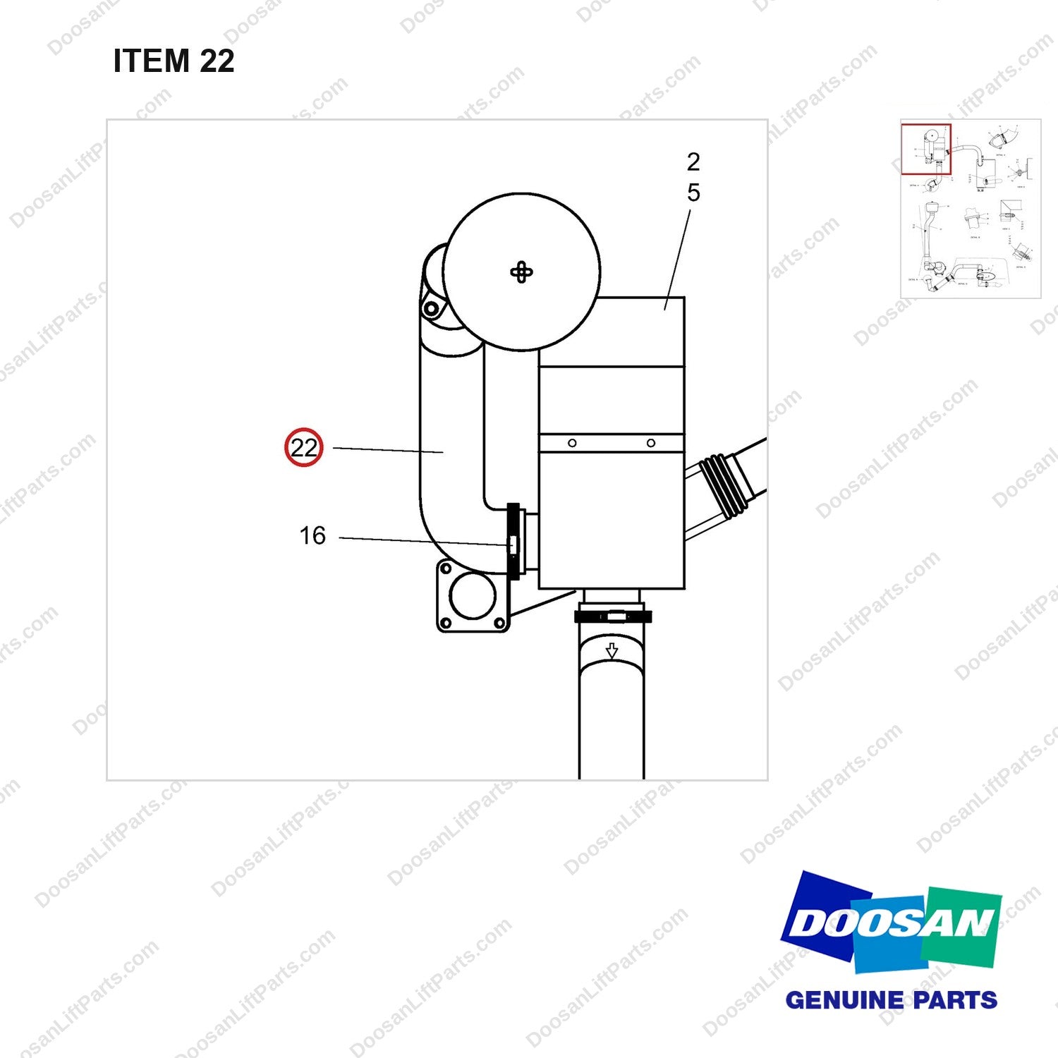 A132702 INTAKE & EXHAUST GP - parts diagram, item 22 shown - genuine Doosan / Bobcat forklift part