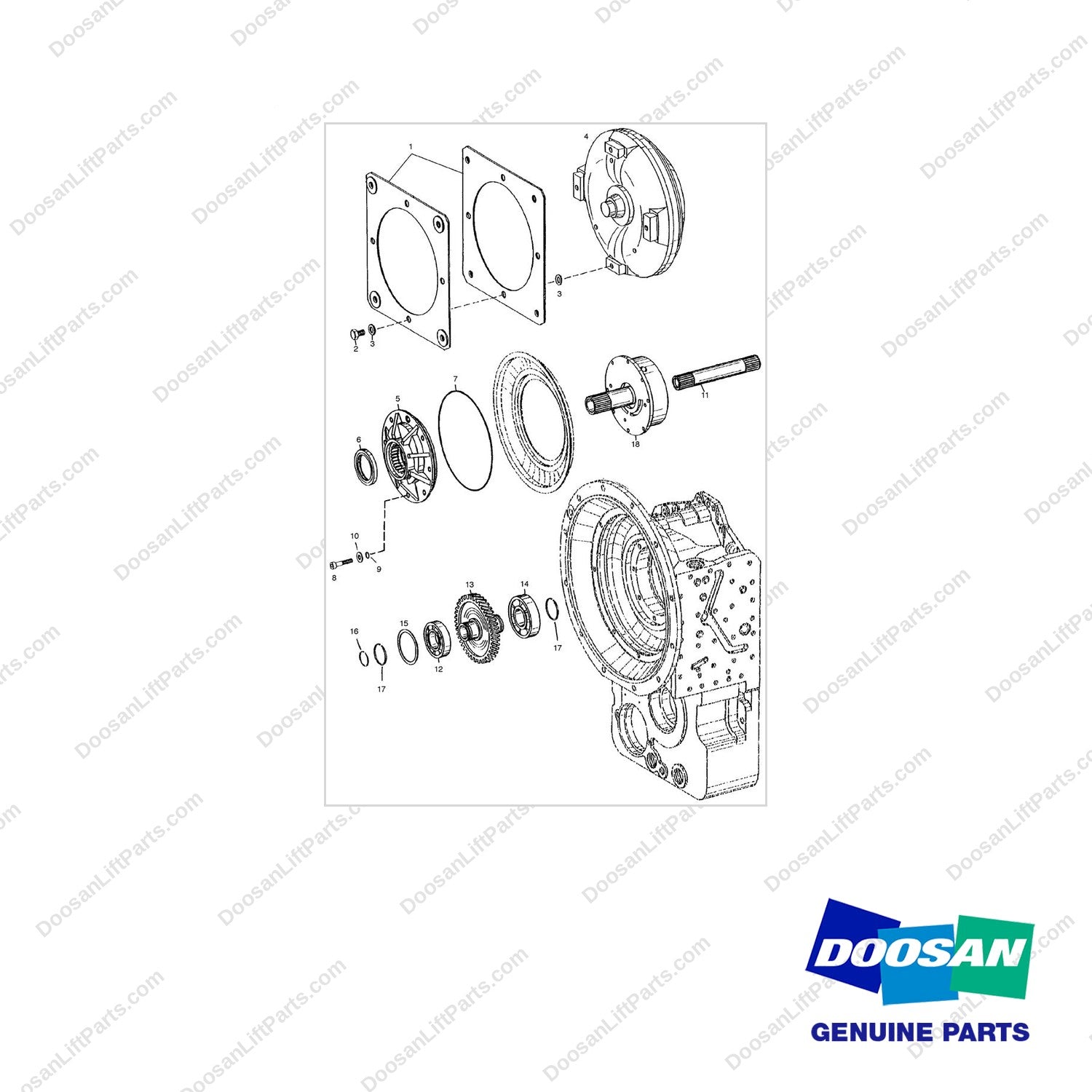 A133027 TRANSMISSION - 1 OF 12 - full parts diagram - genuine Doosan / Bobcat forklift part