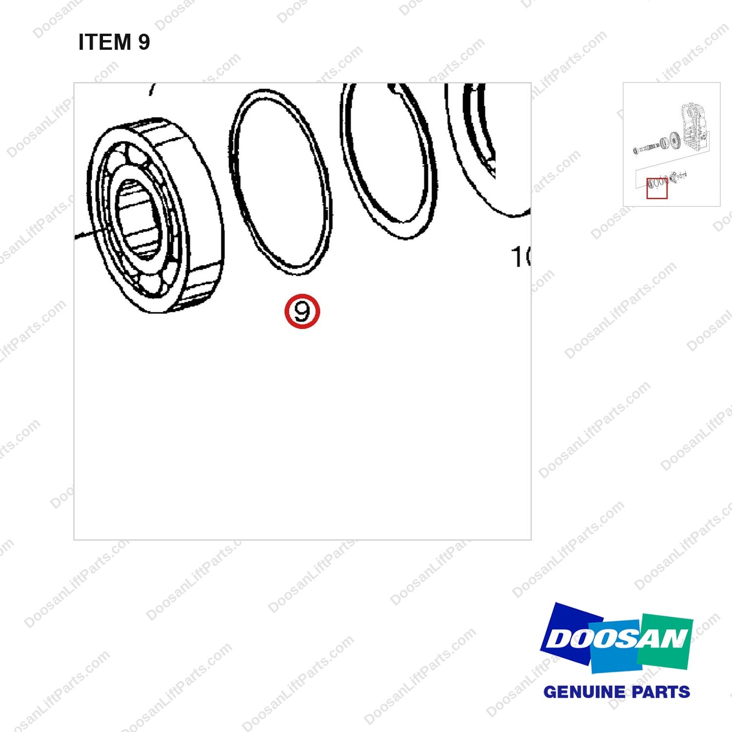 A133443 TRANSMISSION - 6 OF 12 - parts diagram, item 9 shown - genuine Doosan / Bobcat forklift part