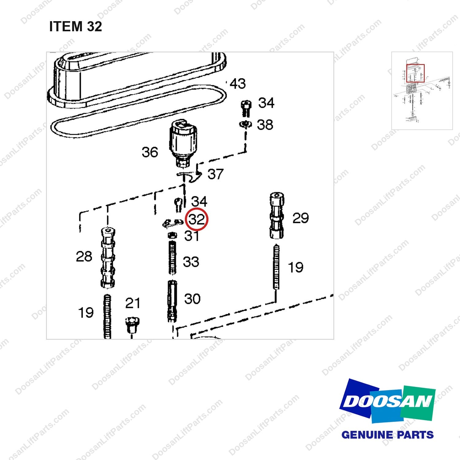 A133668 TRANSMISSION - 8 OF 12 - parts diagram, item 32 shown - genuine Doosan / Bobcat forklift part