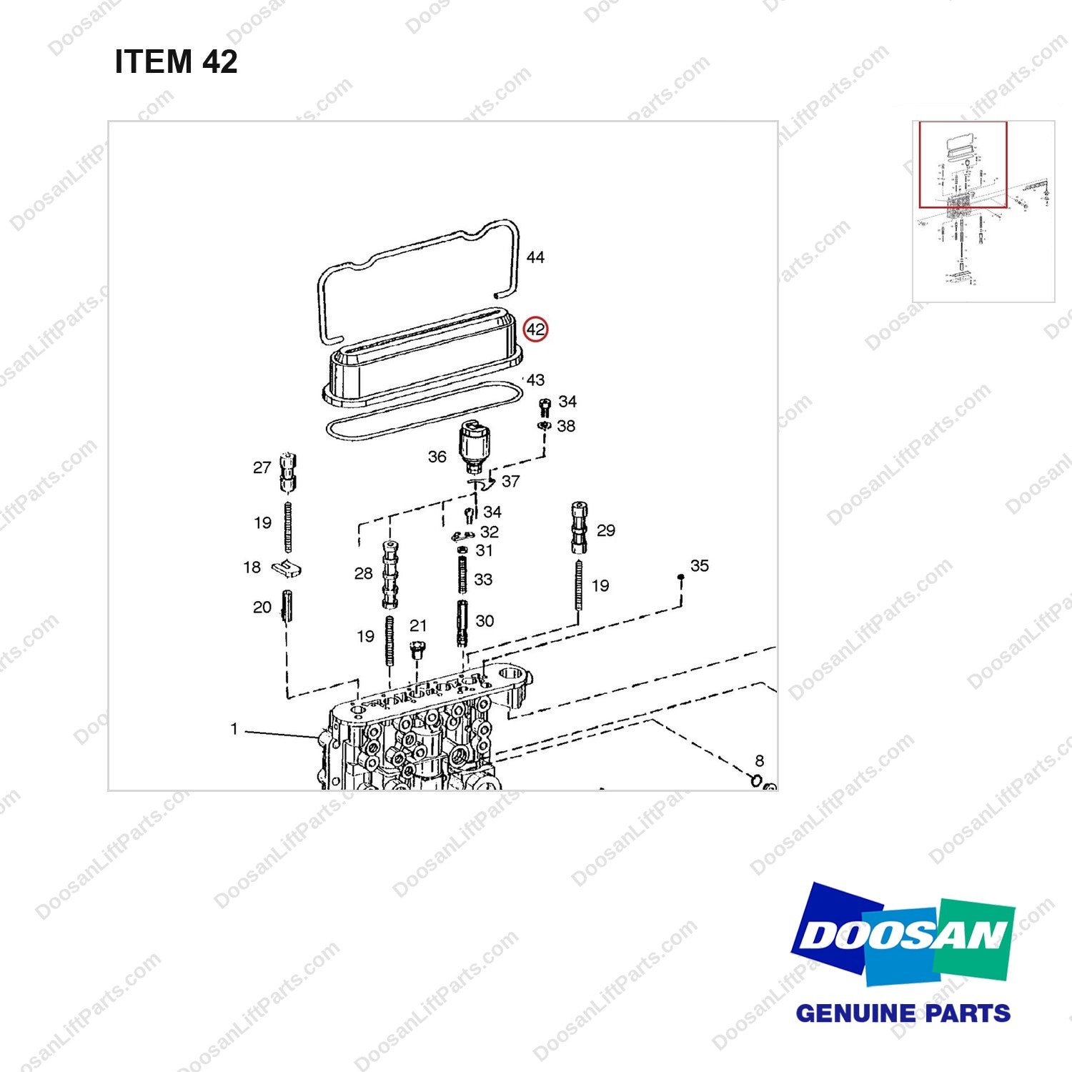 A133678 TRANSMISSION - 8 OF 12 - parts diagram, item 42 shown - genuine Doosan / Bobcat forklift part