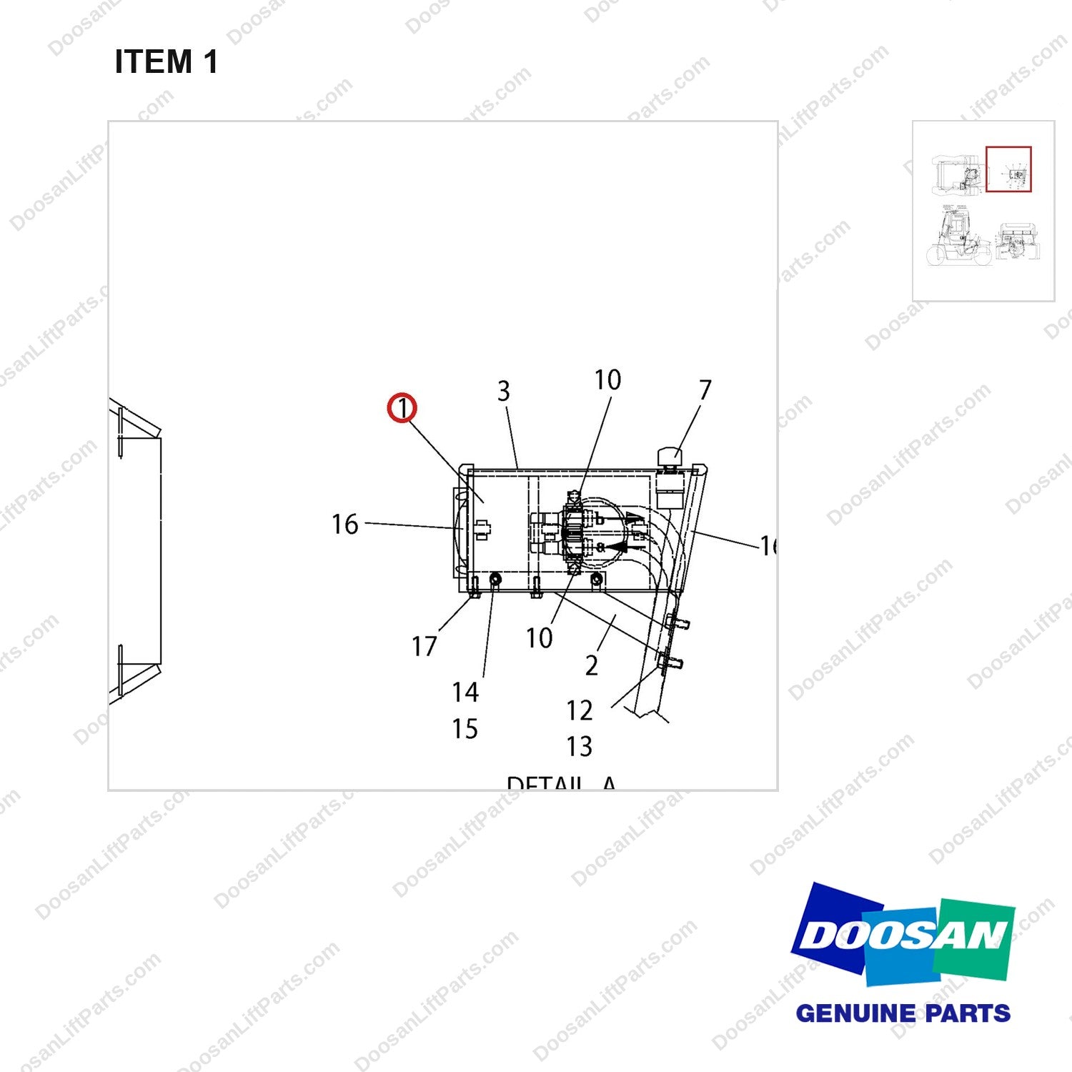 A134115 CHANGEOVER ARR.-HEATER.(DELUXE) - parts diagram, item 1 shown - genuine Doosan / Bobcat forklift part
