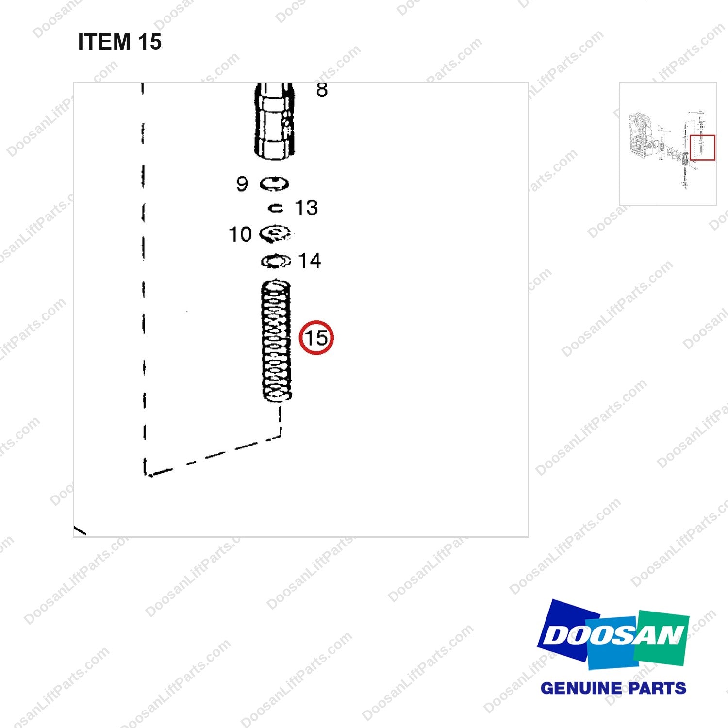 A135393 TRANSMISSION - 9 OF 12 - parts diagram, item 15 shown - genuine Doosan / Bobcat forklift part