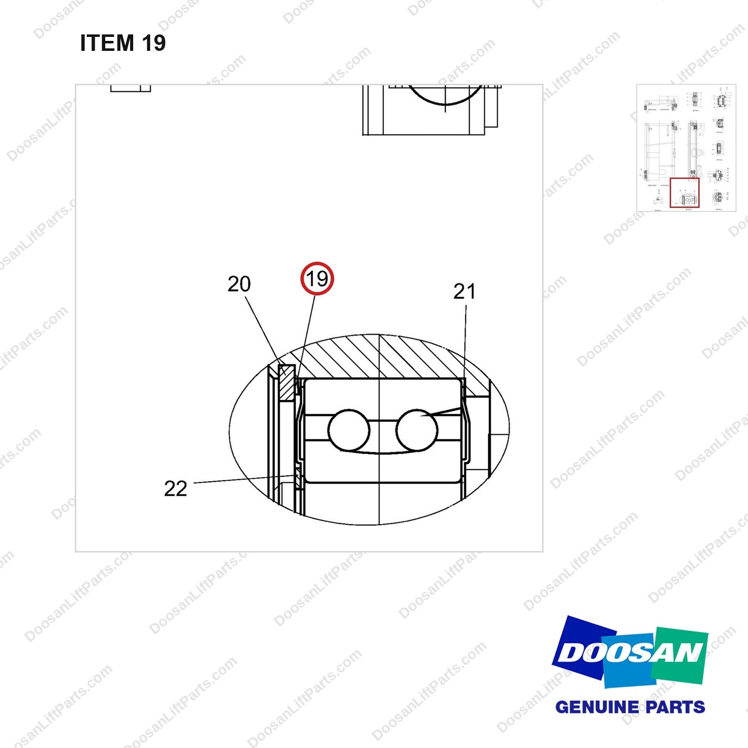A136406 MAST GP - BASIC - parts diagram, item 19 shown - genuine Doosan / Bobcat forklift part