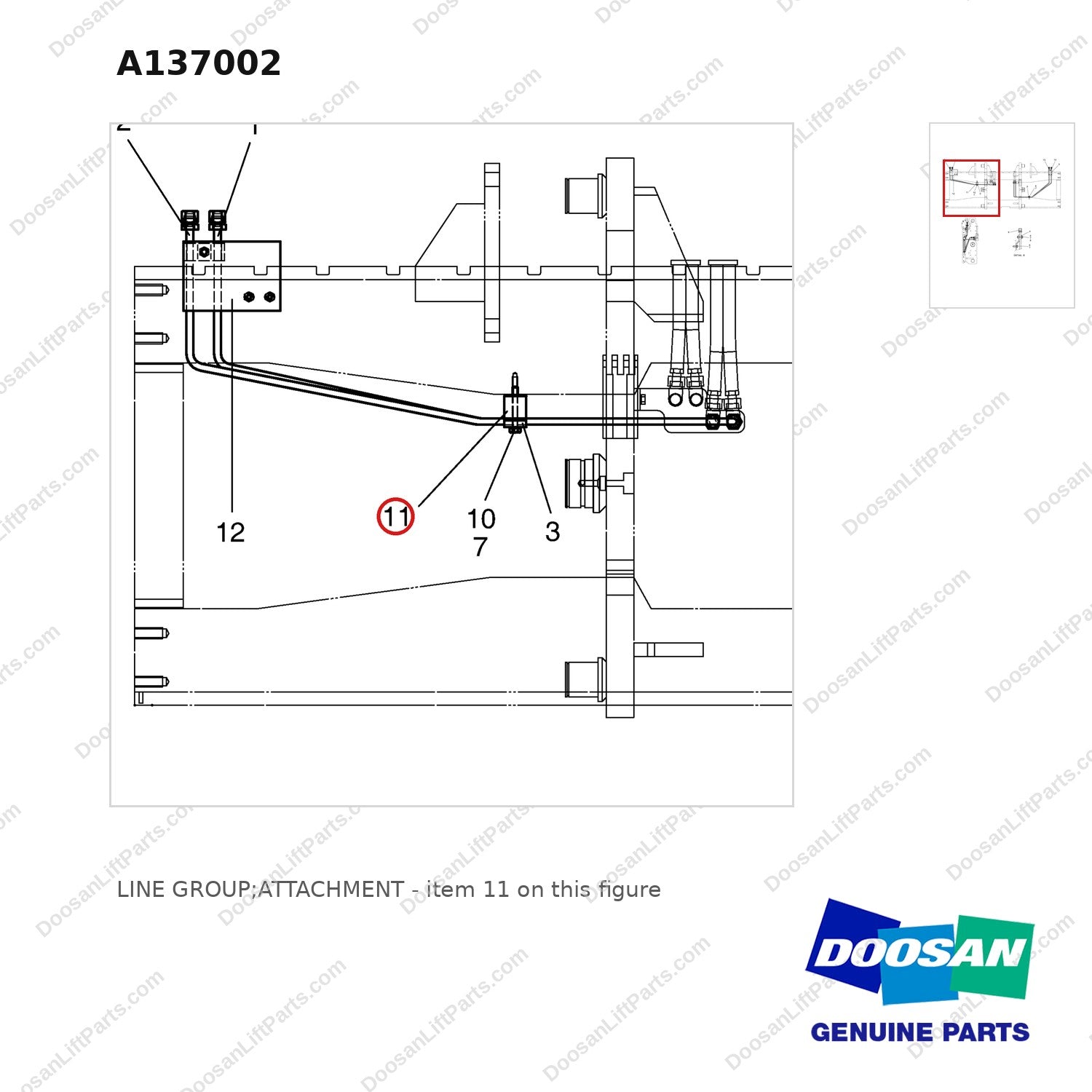 A137002 LINE GROUP;ATTACHMENT - parts diagram, item 11 shown - genuine Doosan / Bobcat forklift part
