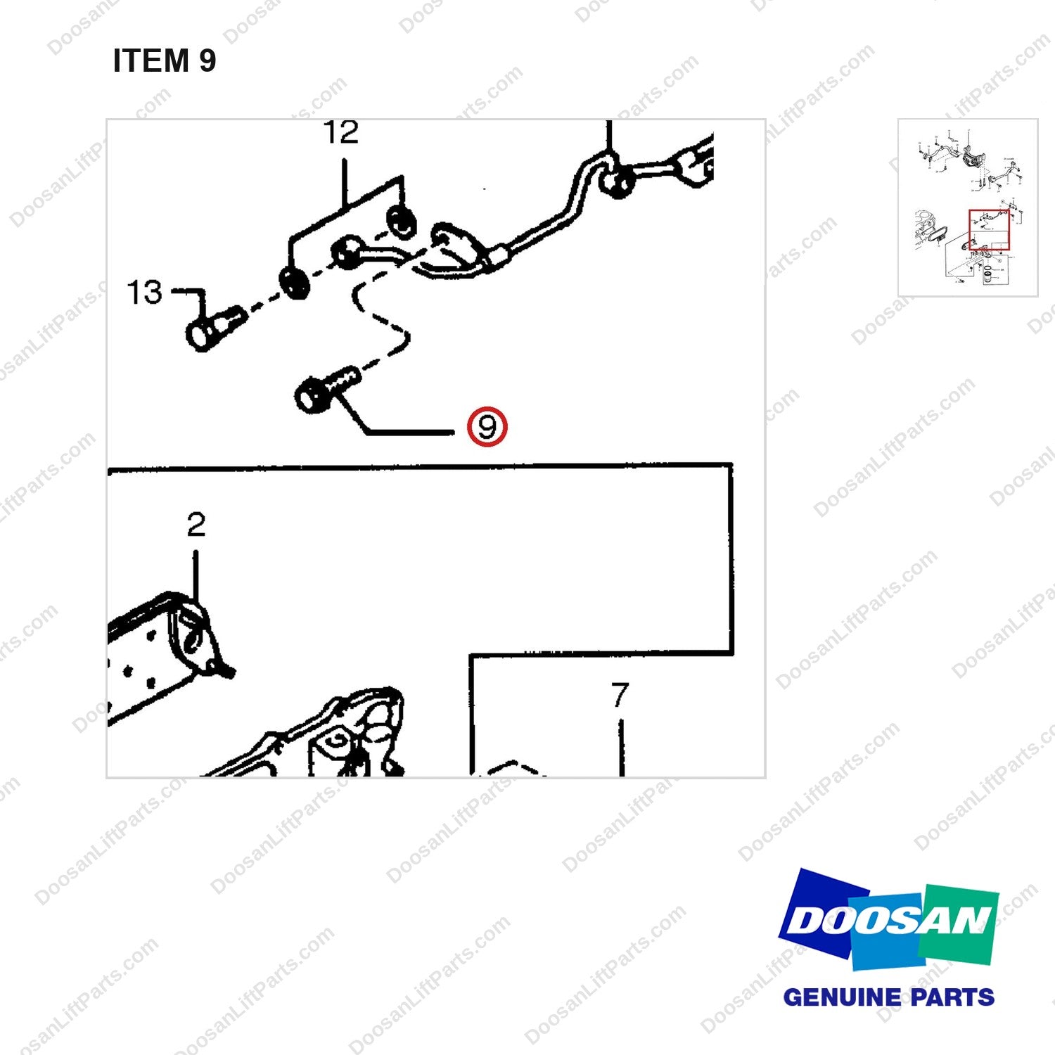 A138221 OIL PUMP & FILTER GP - parts diagram, item 9 shown - genuine Doosan / Bobcat forklift part