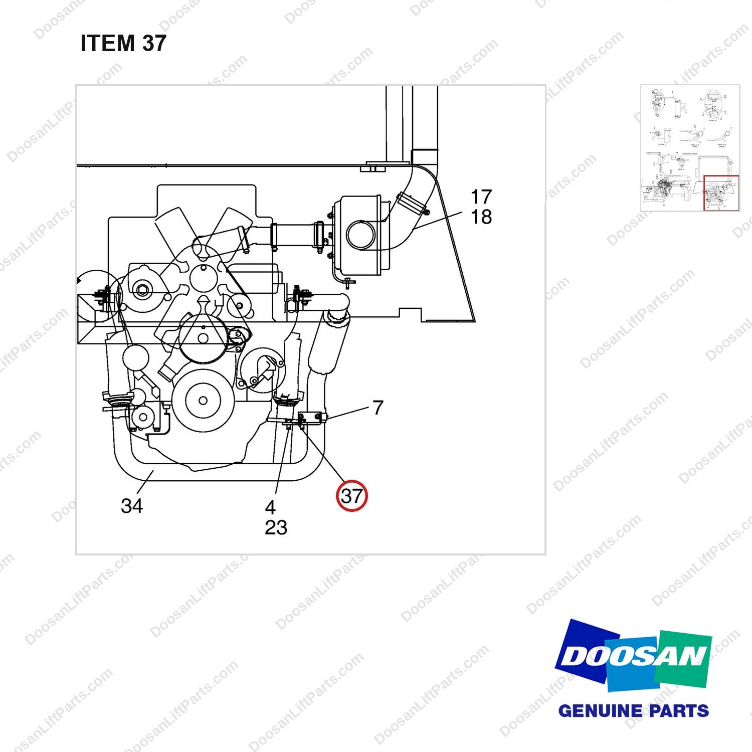 A138416 INTAKE & EXHAUST - (G643) - parts diagram, item 37 shown - genuine Doosan / Bobcat forklift part