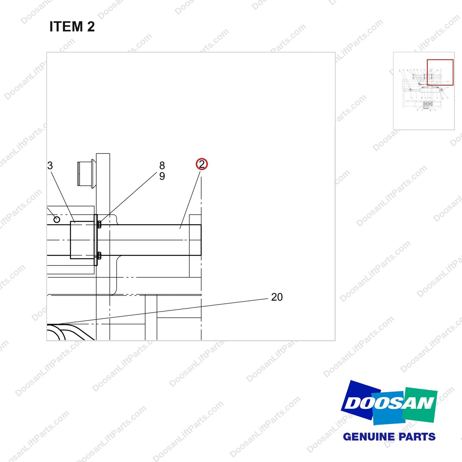 A140001 MTG GP-SIDESHIFT - parts diagram, item 2 shown - genuine Doosan / Bobcat forklift part
