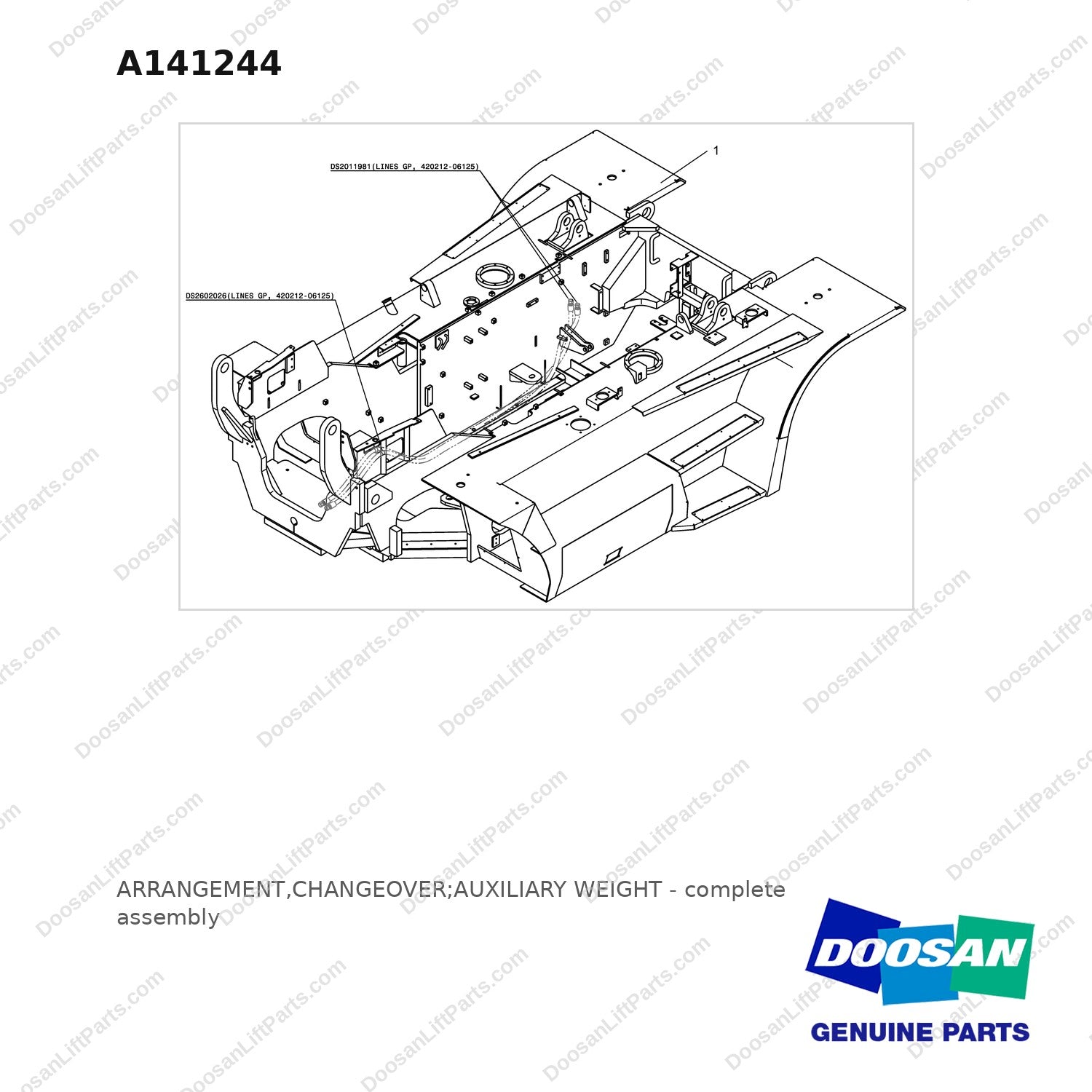 A141244 ARRANGEMENT,CHANGEOVER;AUXILIARY WEIGHT - full parts diagram - genuine Doosan / Bobcat forklift part