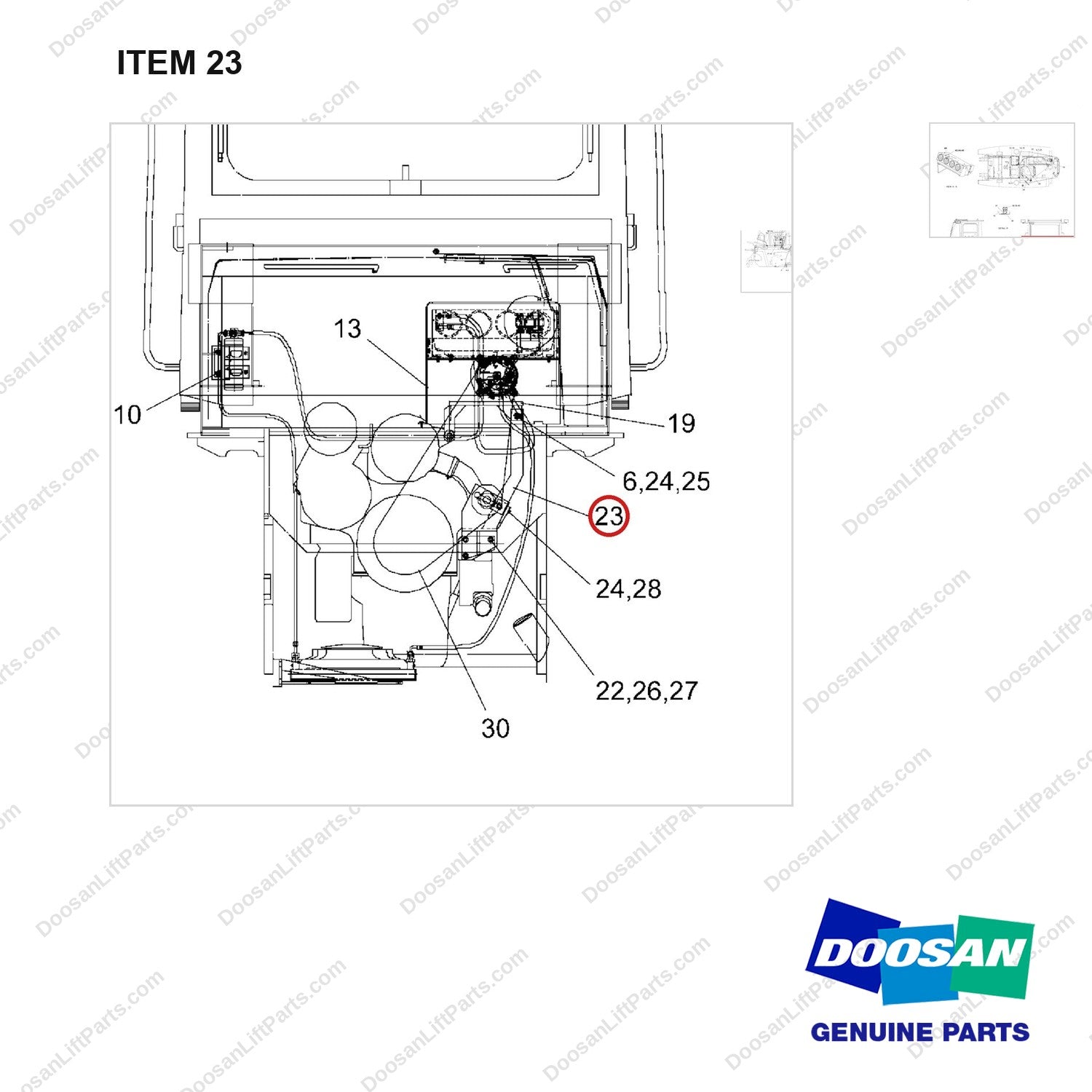 A141577 CHANGEOVER ARR.-AIRCON - parts diagram, item 23 shown - genuine Doosan / Bobcat forklift part