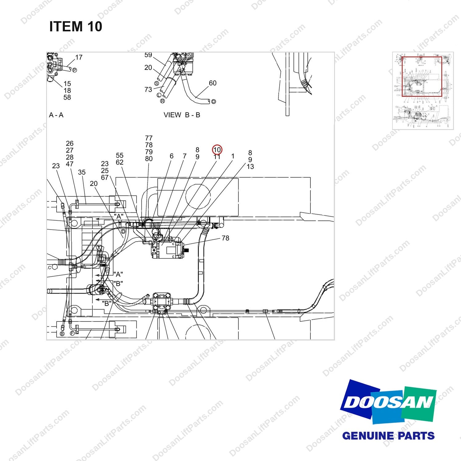 A142817 LINES GP-MAST OPERATING - parts diagram, item 10 shown - genuine Doosan / Bobcat forklift part