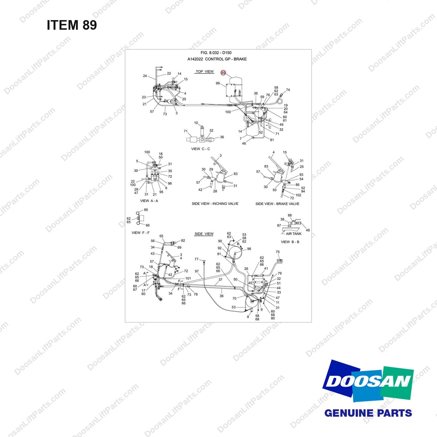 A143304 LINES GP-BRAKE - full parts diagram, item 89 marked - genuine Doosan / Bobcat forklift part