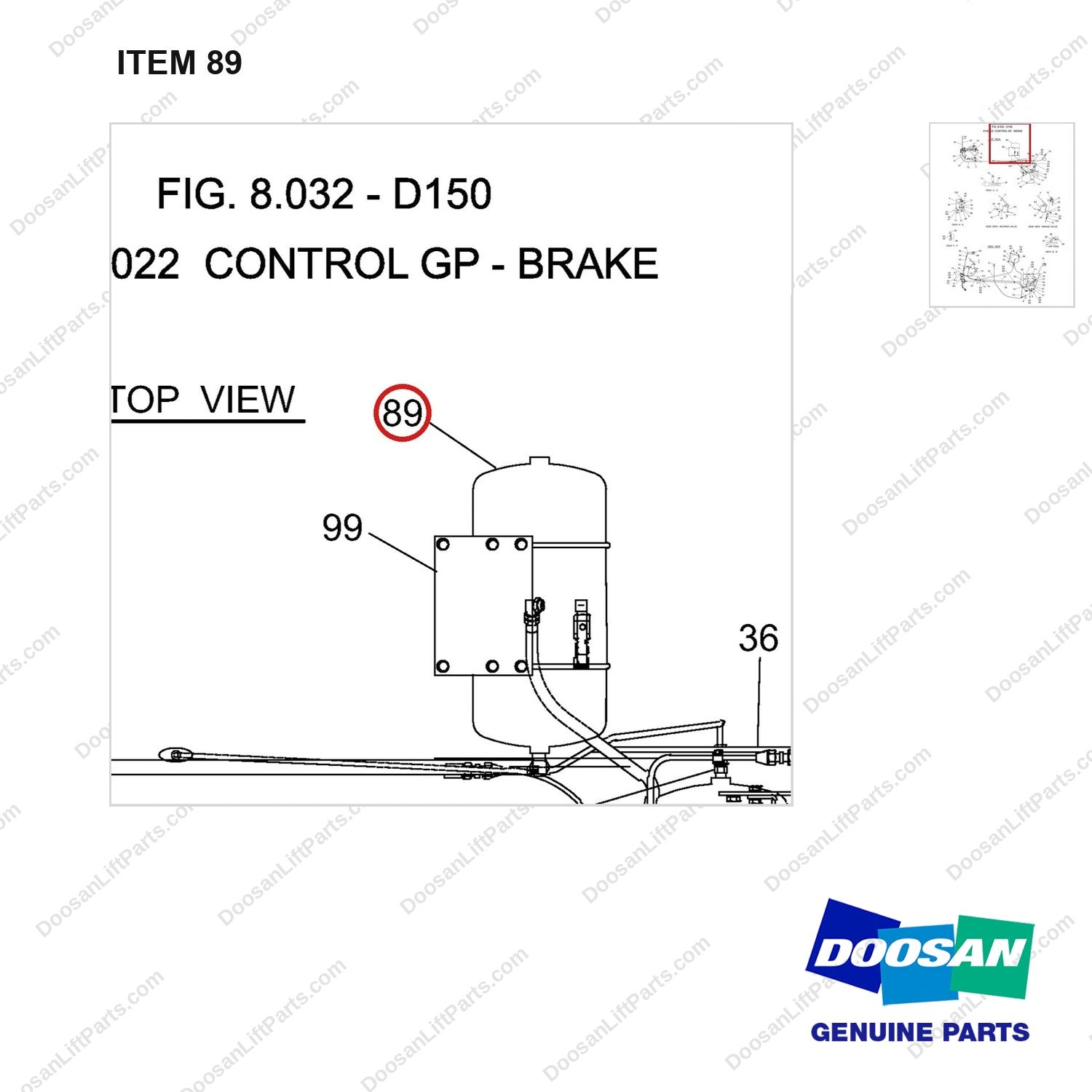 A143304 LINES GP-BRAKE - parts diagram, item 89 shown - genuine Doosan / Bobcat forklift part