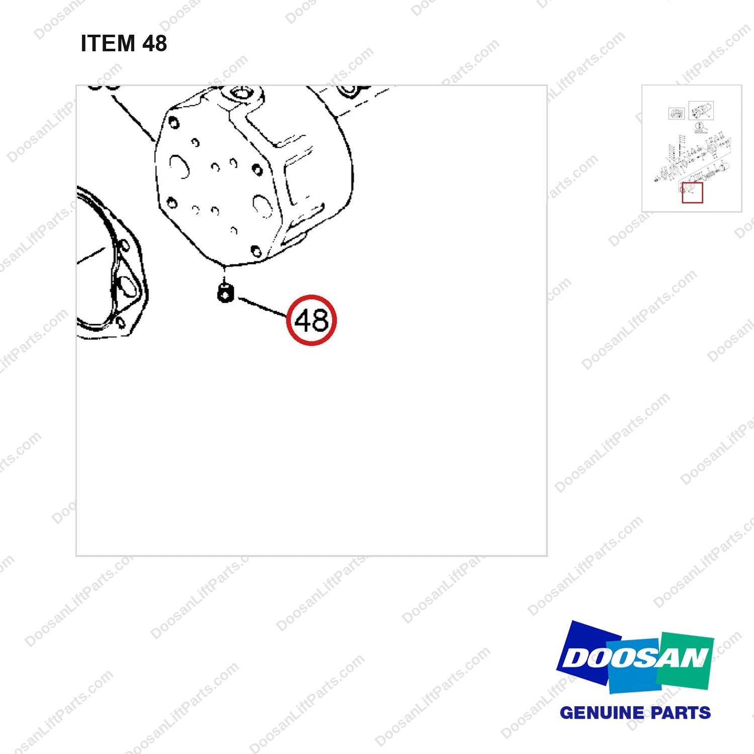 A143708 PRESSURE REG.-VALVE. PUMP & FILTER - parts diagram, item 48 shown - genuine Doosan / Bobcat forklift part