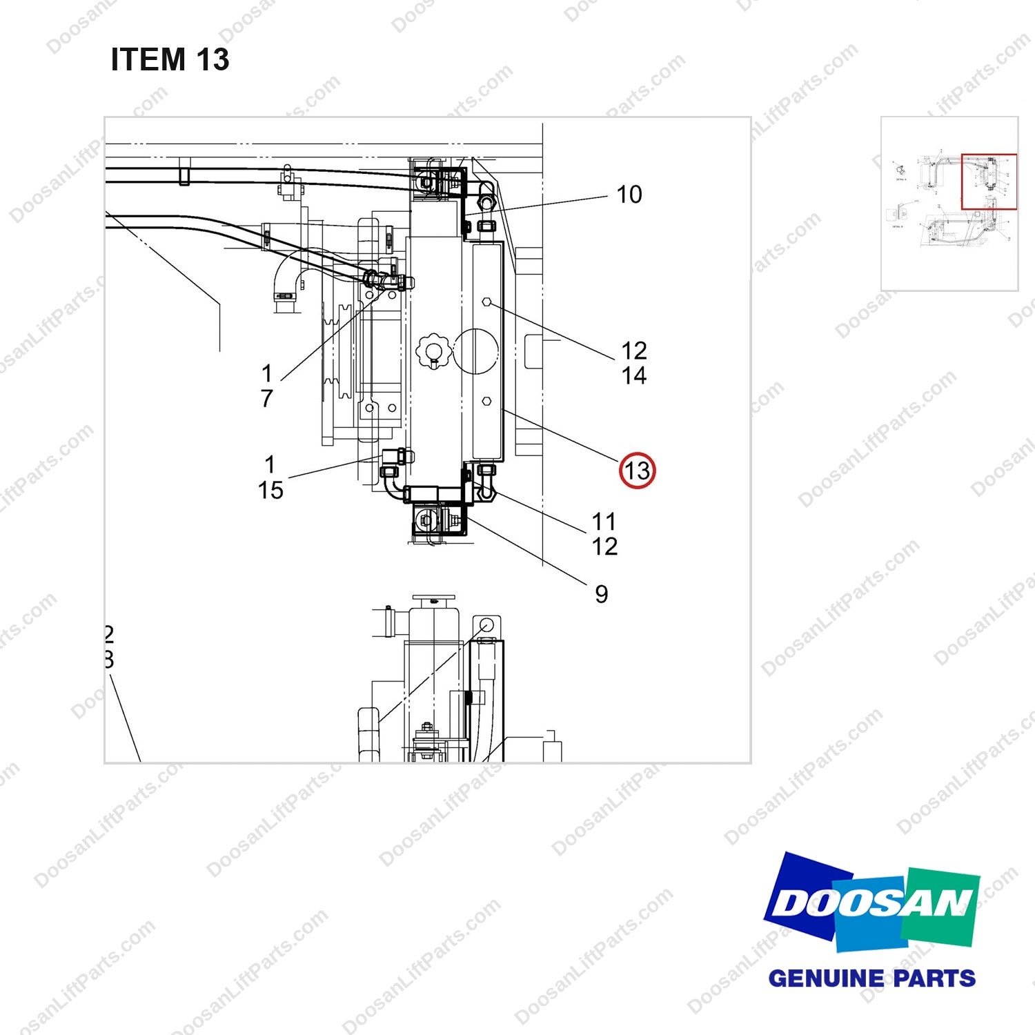 A143997 LINES GP-FUEL & OIL COOLER - 3 OF 3 - parts diagram, item 13 shown - genuine Doosan / Bobcat forklift part