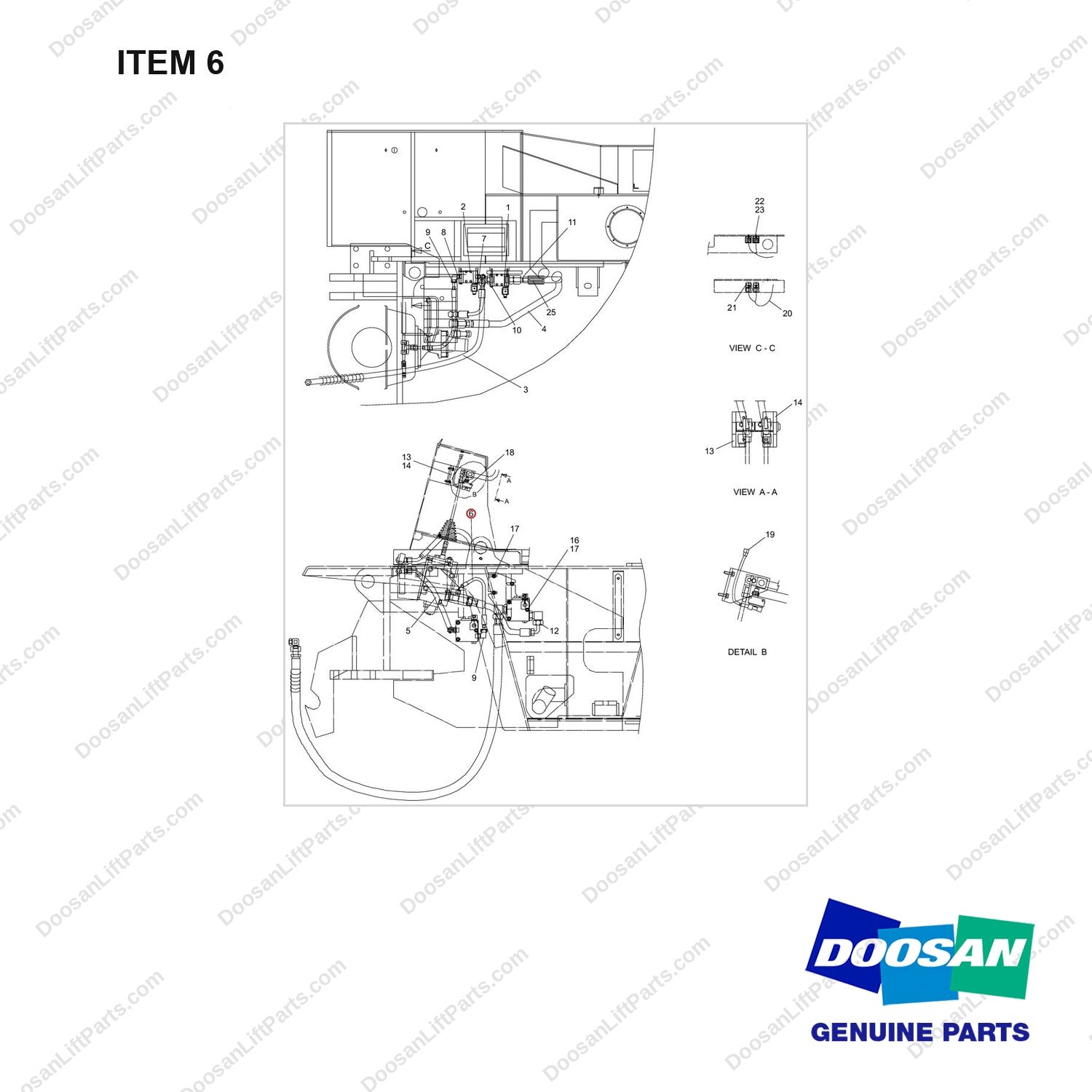 A145077 VALVE GP-ELECTRIC PILOT CHECK VALVE - full parts diagram, item 6 marked - genuine Doosan / Bobcat forklift part