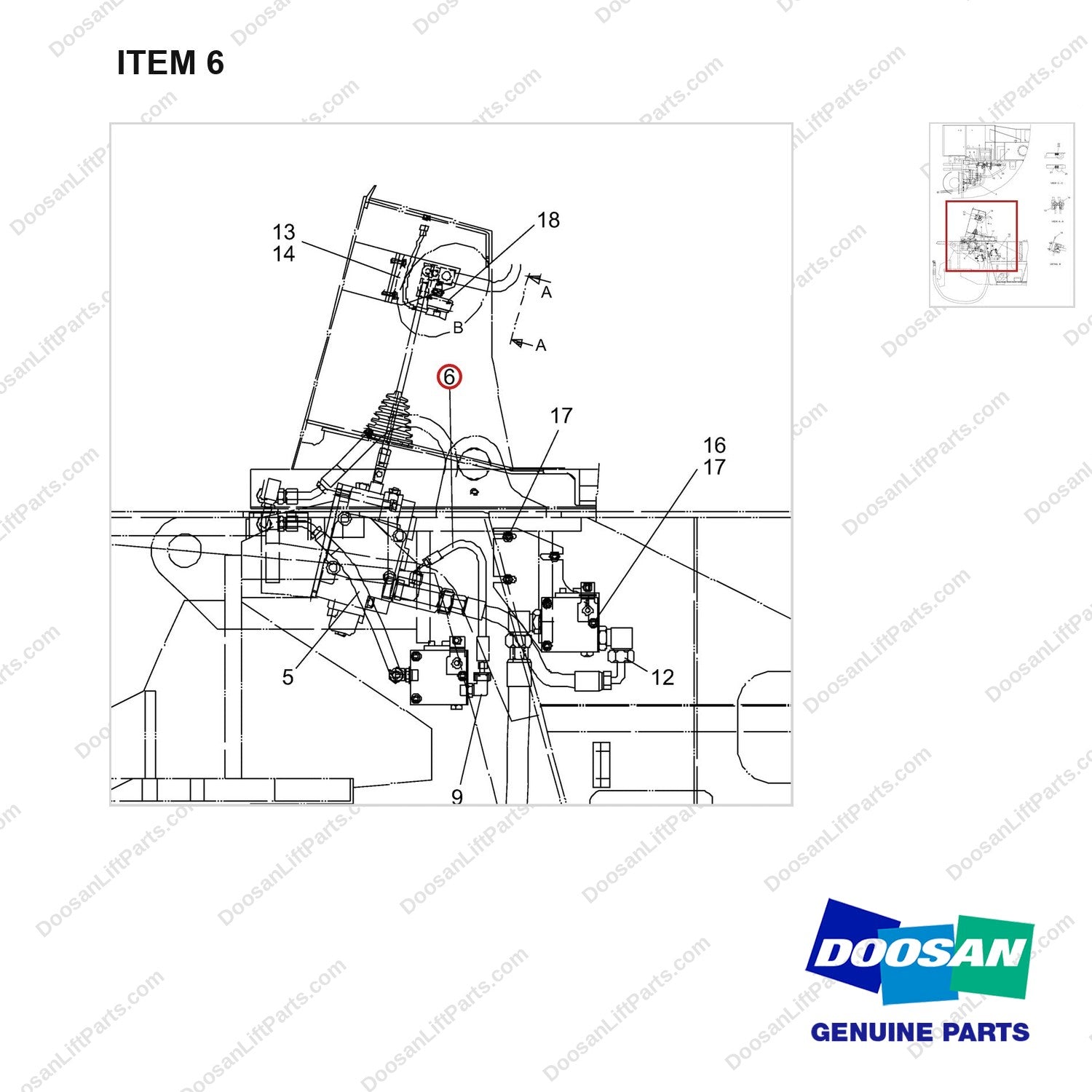 A145077 VALVE GP-ELECTRIC PILOT CHECK VALVE - parts diagram, item 6 shown - genuine Doosan / Bobcat forklift part