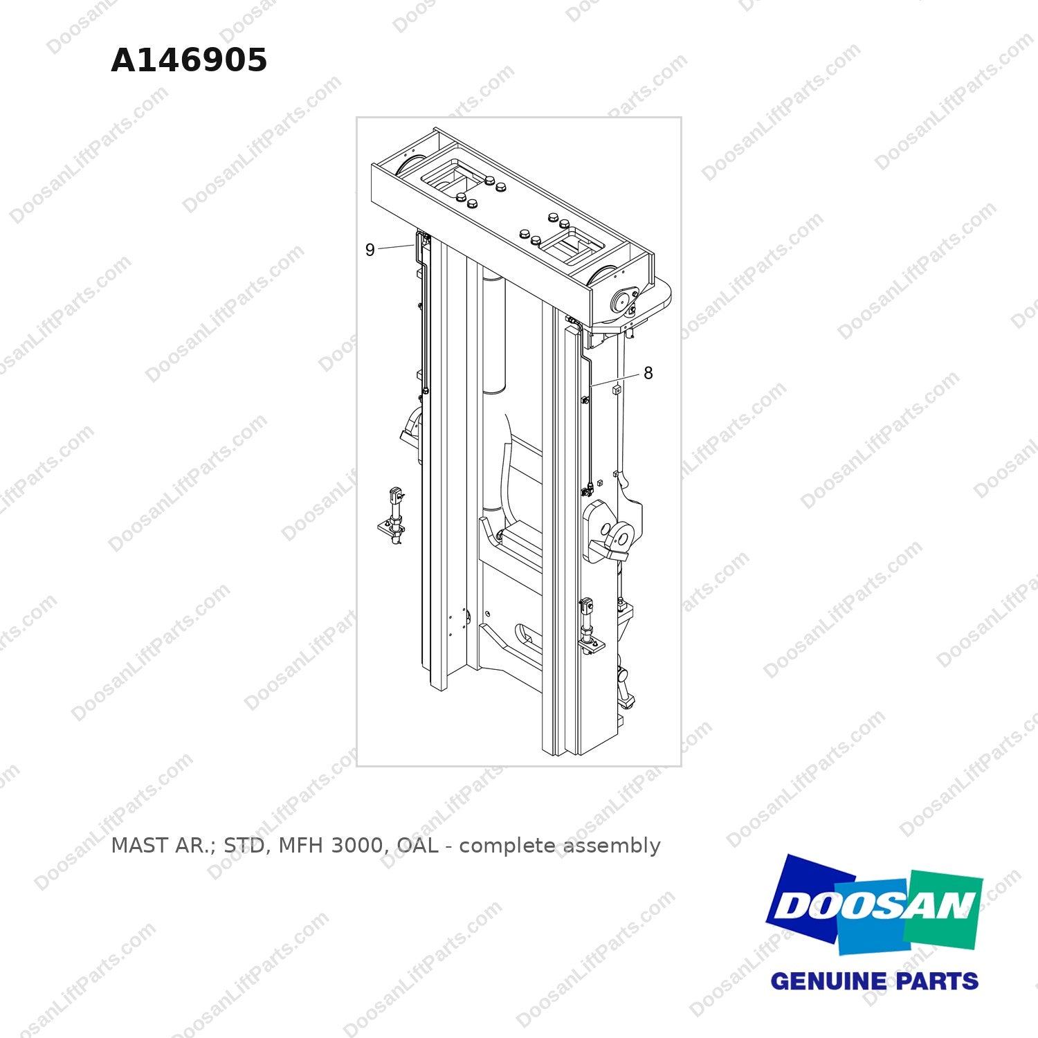 A146905 MAST AR.; STD,  MFH 3000, OAL - full parts diagram - genuine Doosan / Bobcat forklift part
