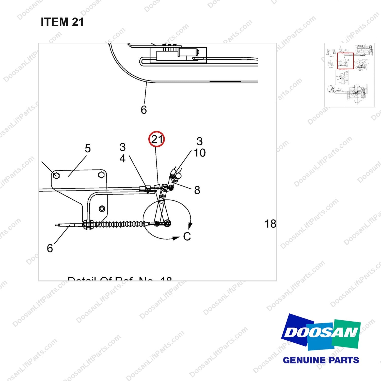 A147286 CONTROL GROUP-ENGINE - parts diagram, item 21 shown - genuine Doosan / Bobcat forklift part