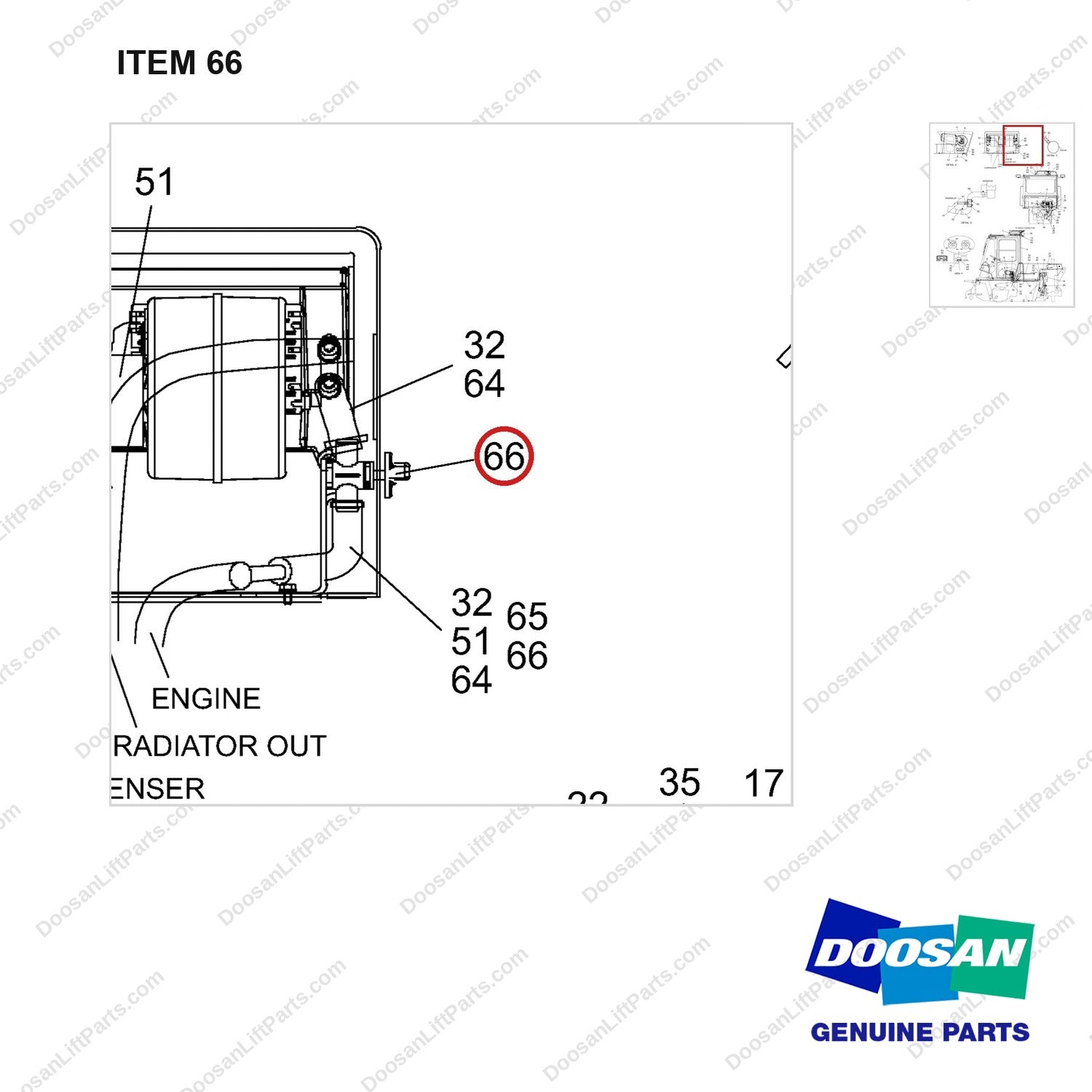 A147444 CHANGEOVER ARR.AIRCON & HEATER - parts diagram, item 66 shown - genuine Doosan / Bobcat forklift part