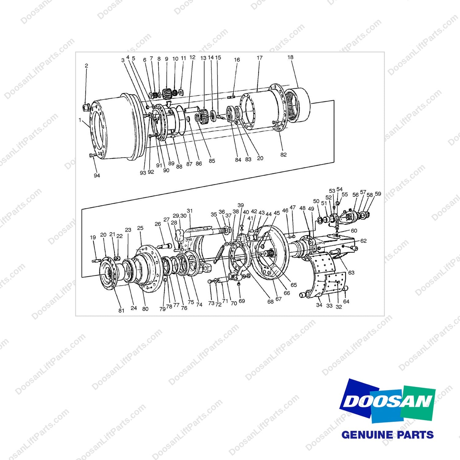 A148084 DRIVE AXLE - (2/2) - full parts diagram - genuine Doosan / Bobcat forklift part