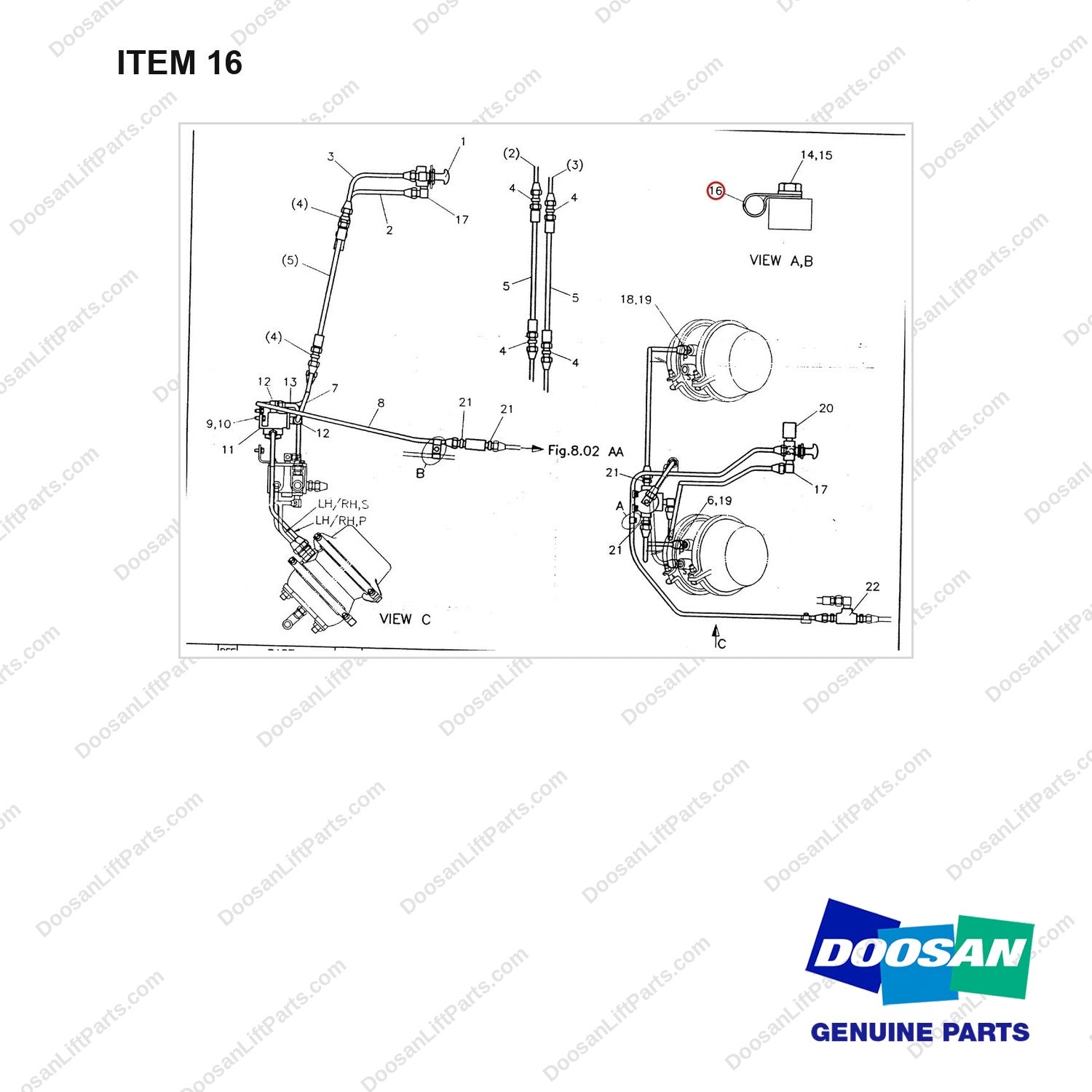 A148111 LINES GP-BRAKE - (1/3) - full parts diagram, item 16 marked - genuine Doosan / Bobcat forklift part