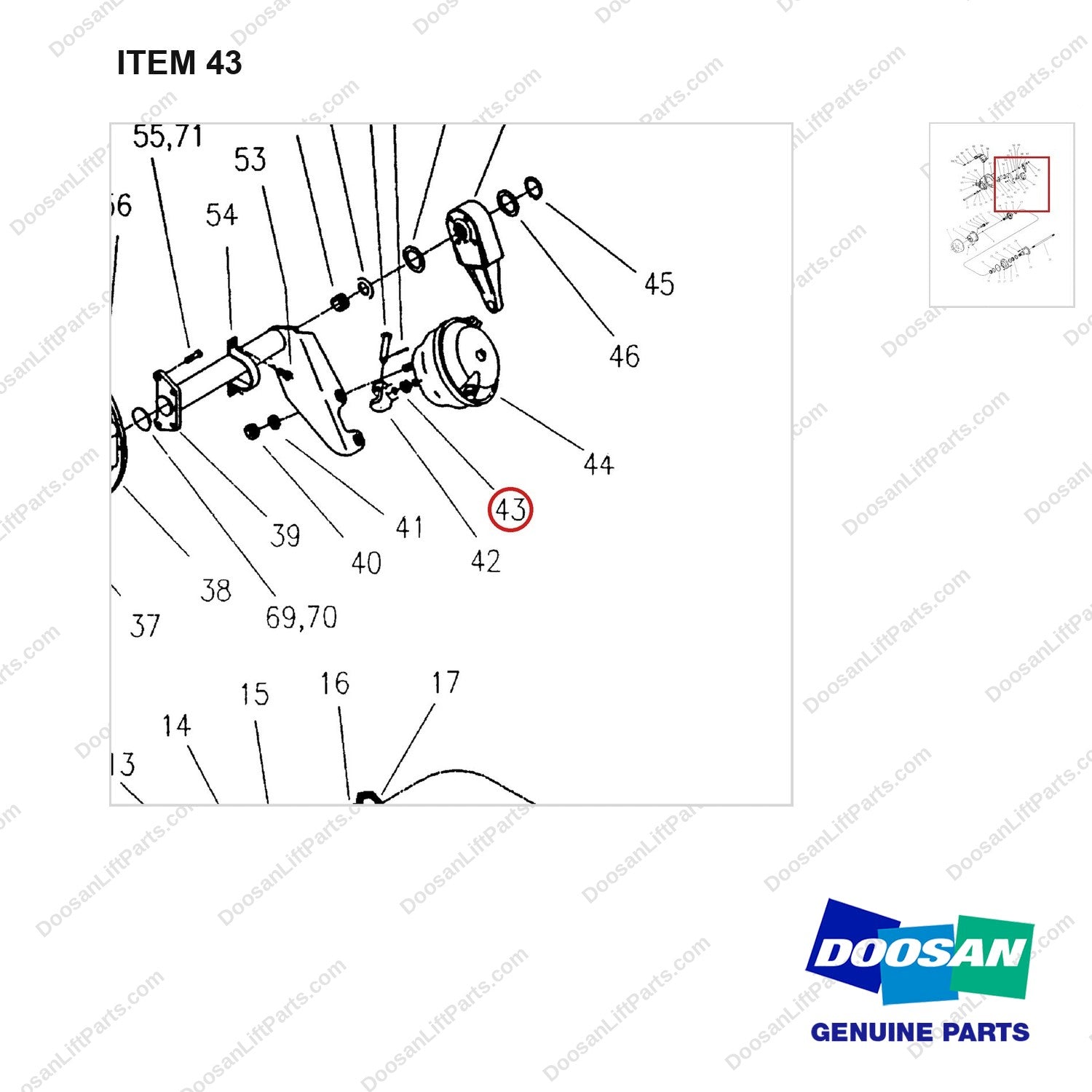 A148270 DRIVE AXLE (1/2) - parts diagram, item 43 shown - genuine Doosan / Bobcat forklift part