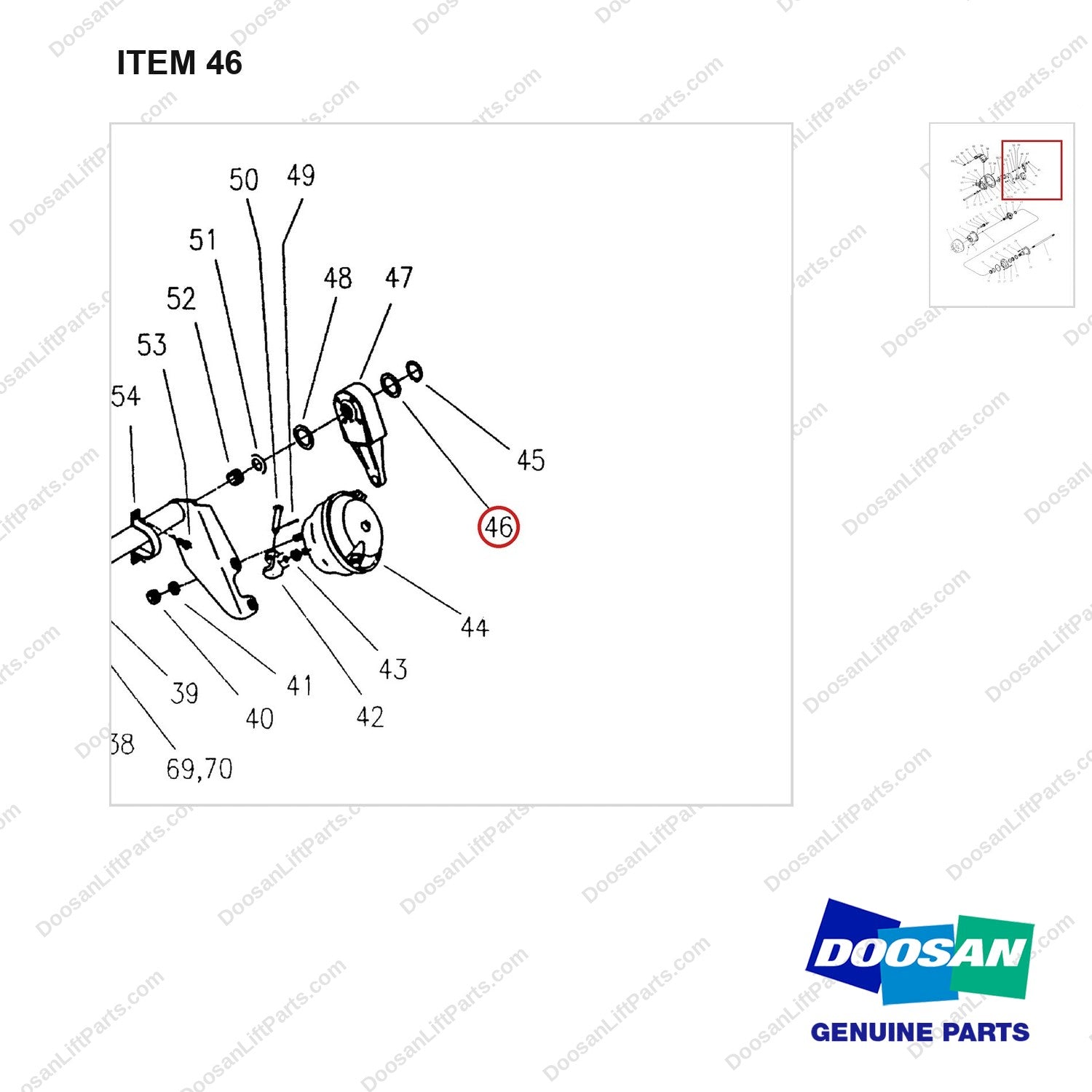A148273 DRIVE AXLE (1/2) - parts diagram, item 46 shown - genuine Doosan / Bobcat forklift part