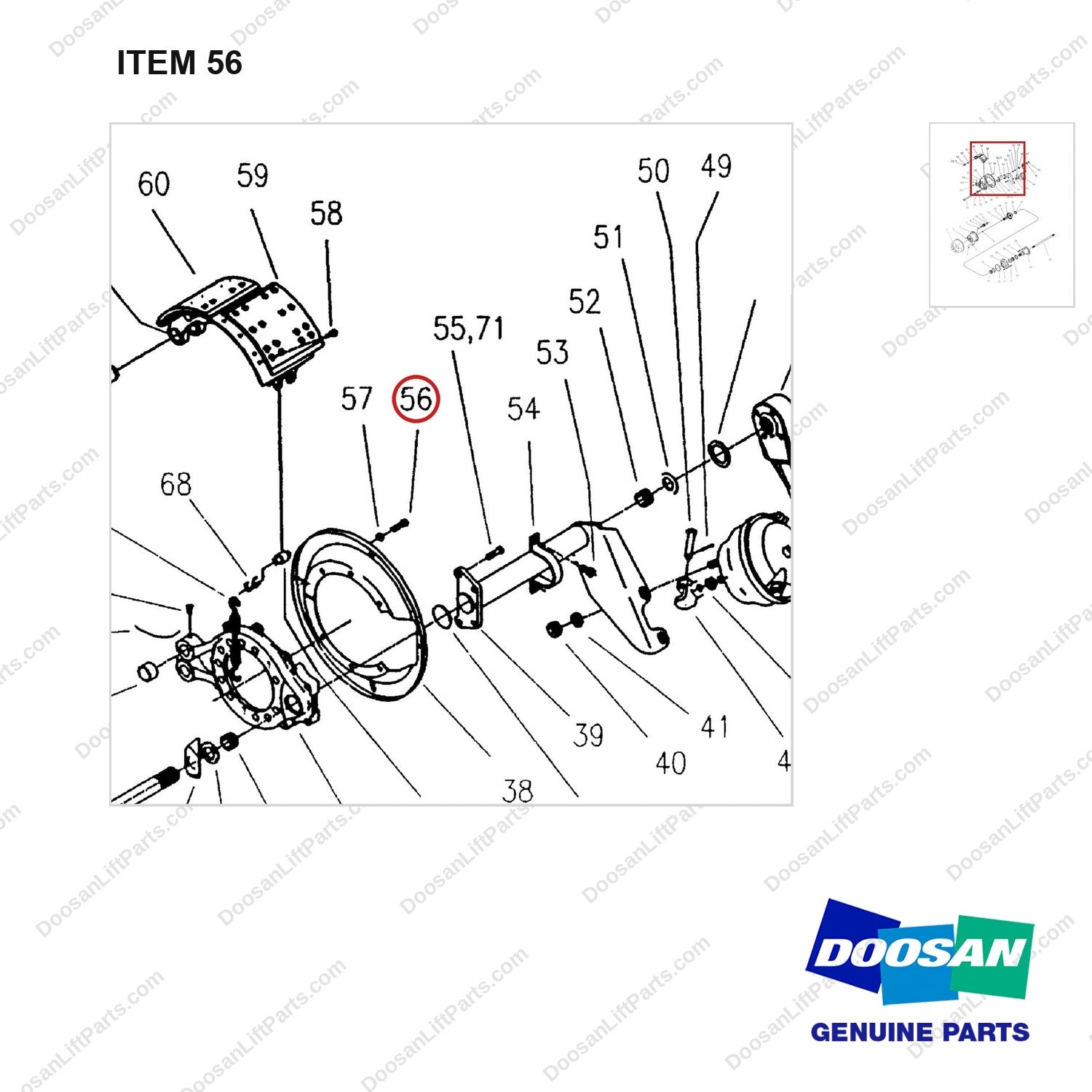 A148285 DRIVE AXLE (1/2) - parts diagram, item 56 shown - genuine Doosan / Bobcat forklift part