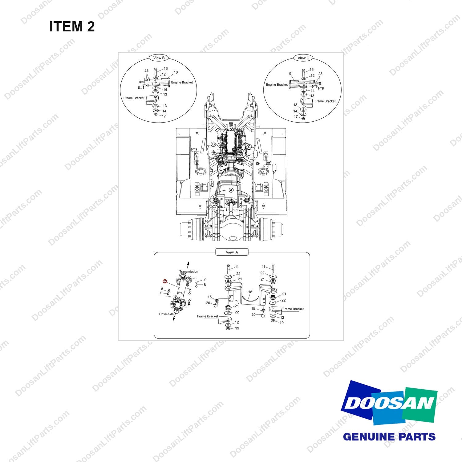 A148376 Mounting Gp-Engine - Part 2 of 2-Shoe Type Brake - full parts diagram, item 2 marked - genuine Doosan / Bobcat forklift part