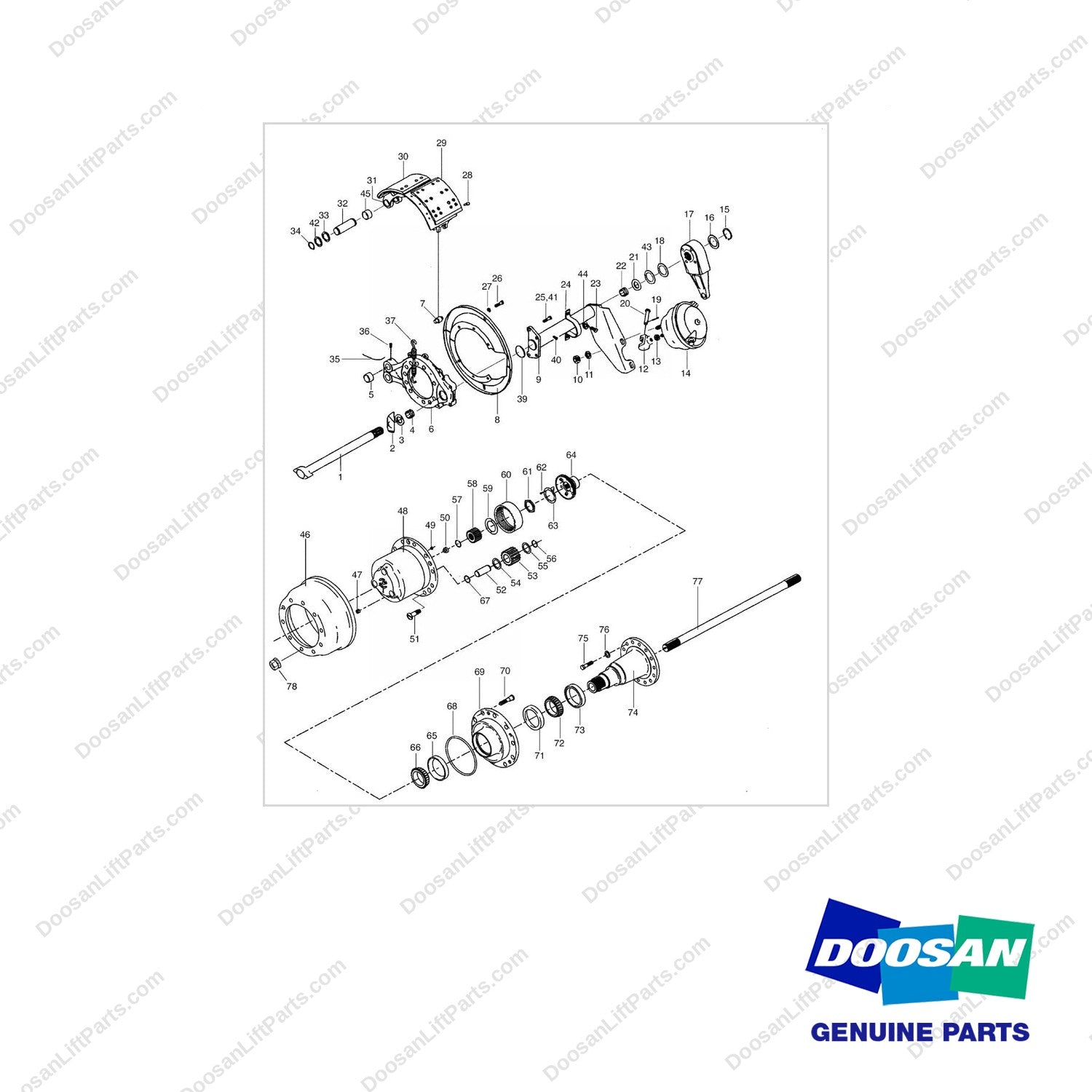 A148434 Drive Axle - Part 2 of 2-Shoe Type Brake - full parts diagram - genuine Doosan / Bobcat forklift part