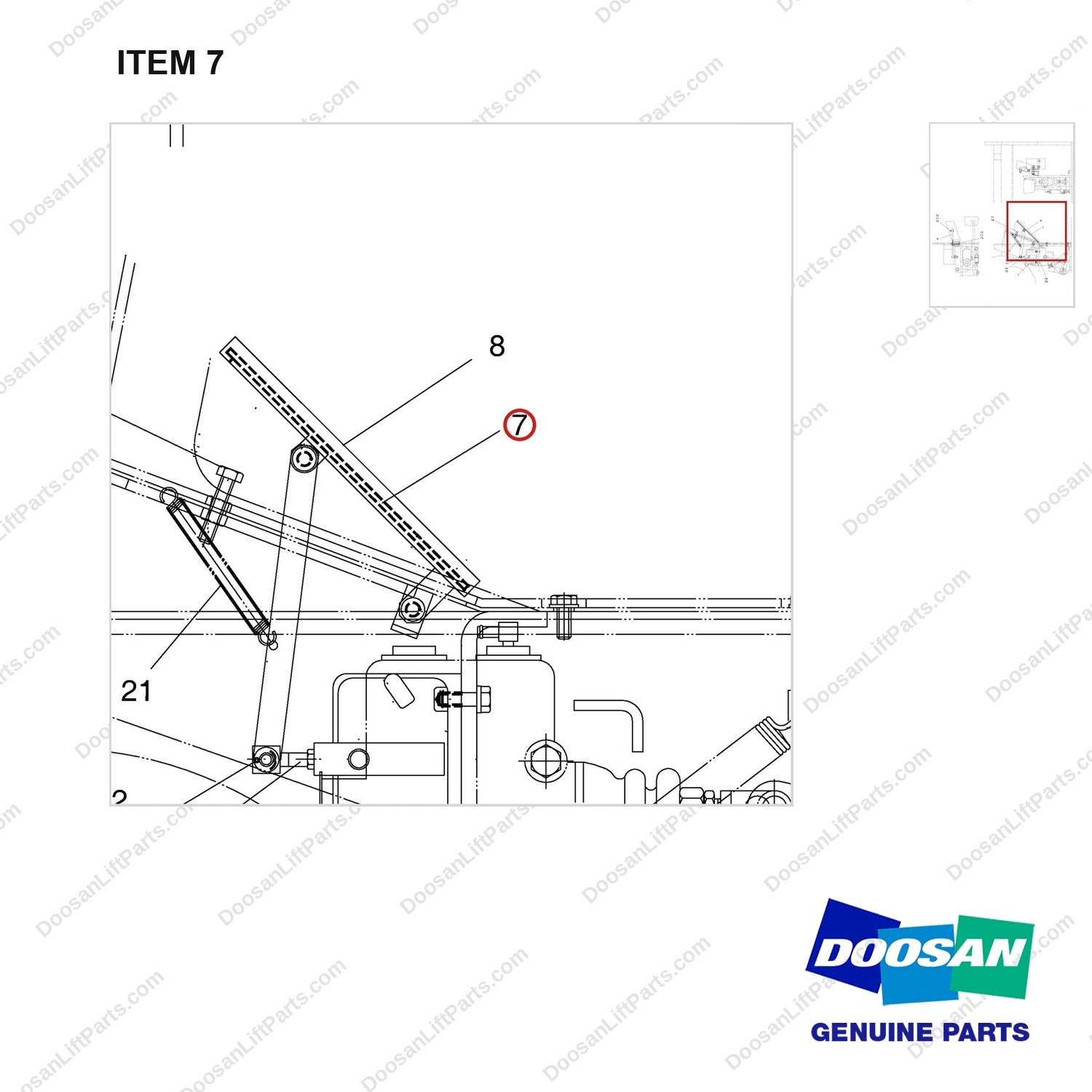 A151603 CONTROL GP-ACCELERATION - parts diagram, item 7 shown - genuine Doosan / Bobcat forklift part
