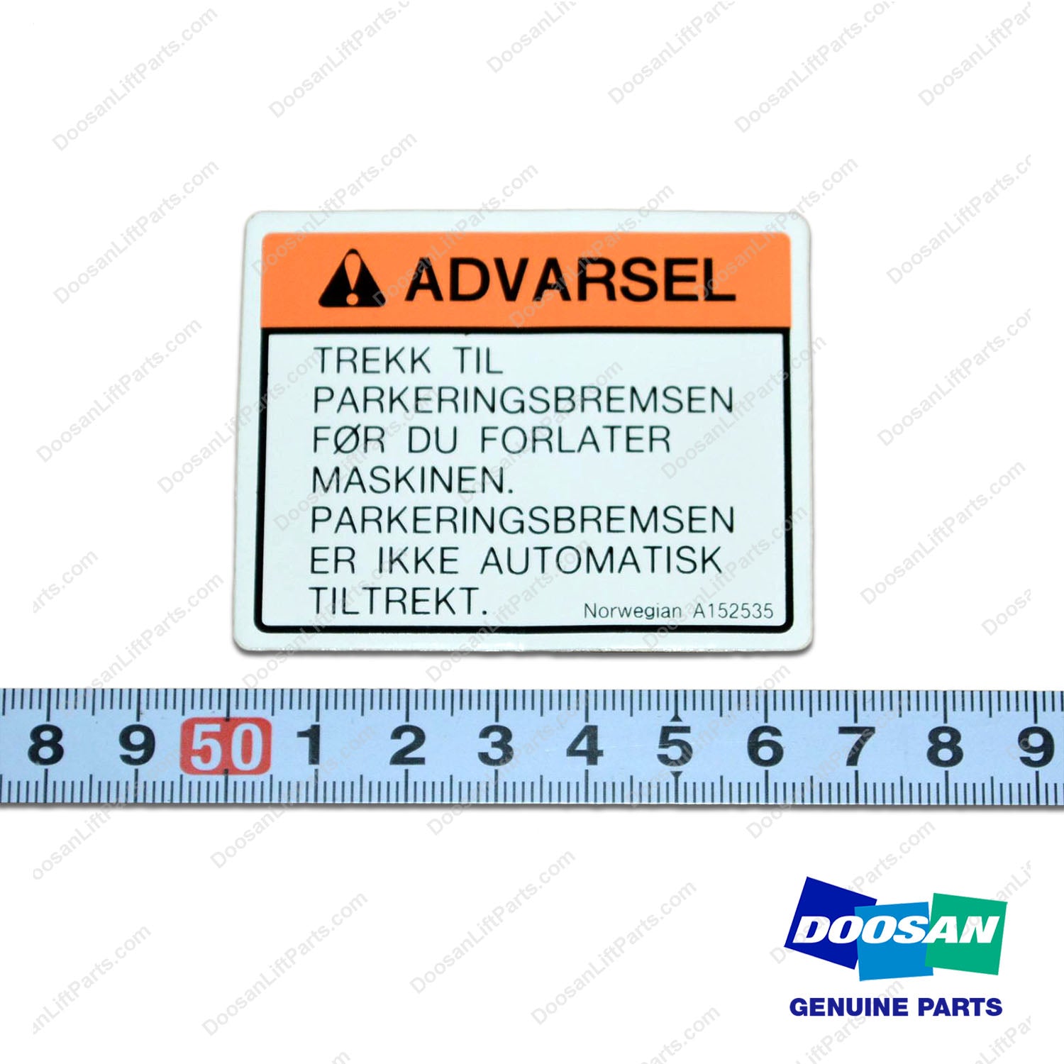 Film;warning,Parking,Norwegian - Doosan Forklift Part A152535