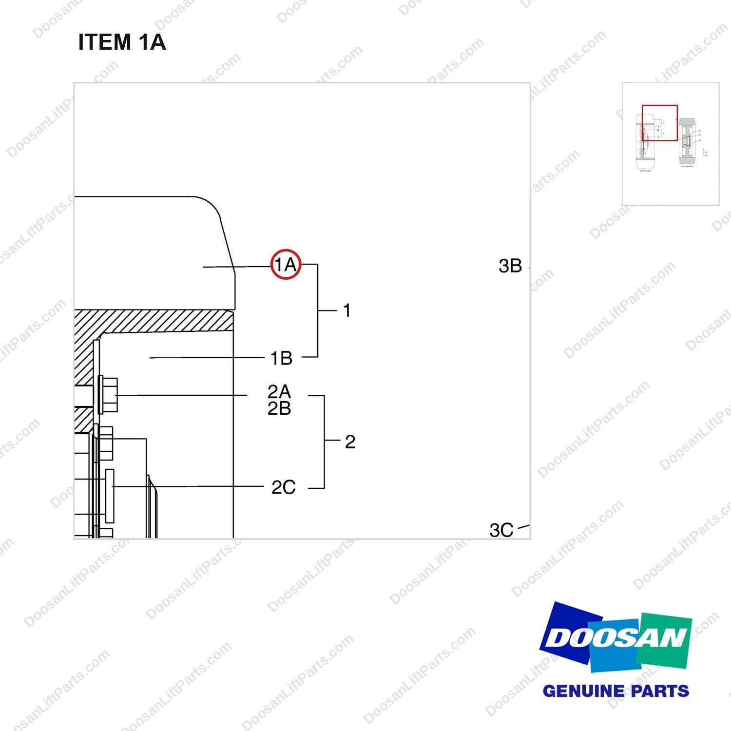 A153019 TIRE & WHEEL GP-SMOOTH - WIDE-(1041 MM OAW) - parts diagram, item 1A shown - genuine Doosan / Bobcat forklift part