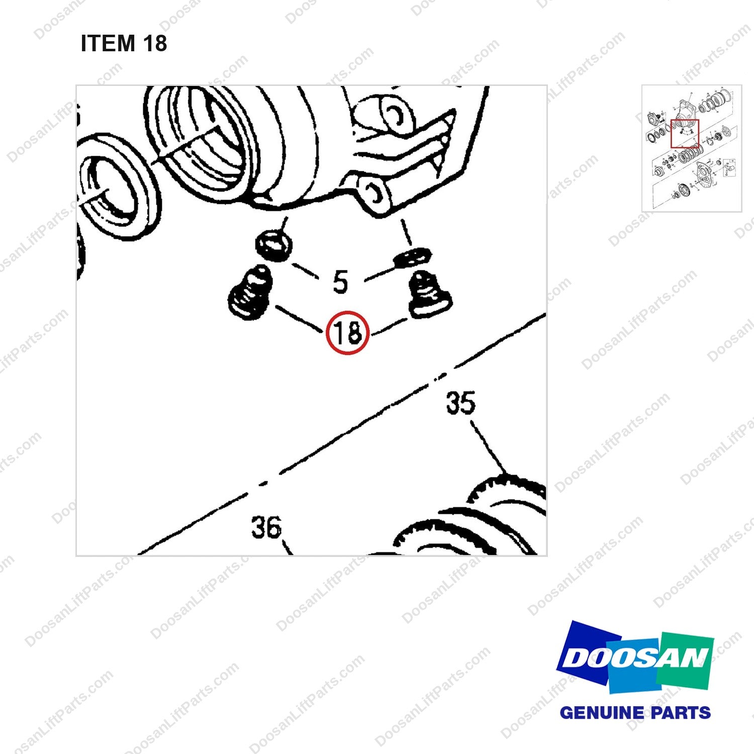 A153031 AXLE GP-DRIVE - parts diagram, item 18 shown - genuine Doosan / Bobcat forklift part