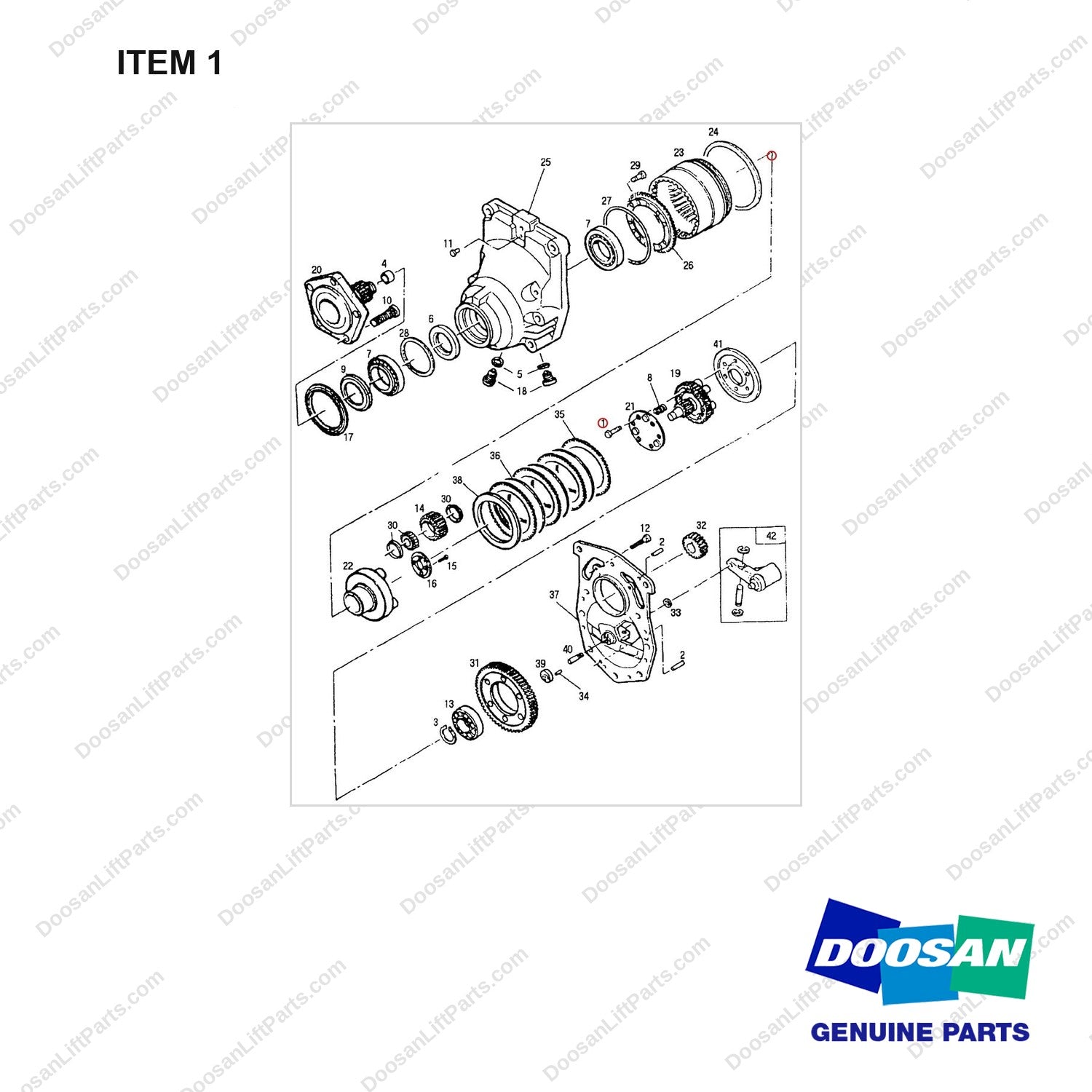 A153098 AXLE GP-DRIVE - full parts diagram, item 1 marked - genuine Doosan / Bobcat forklift part