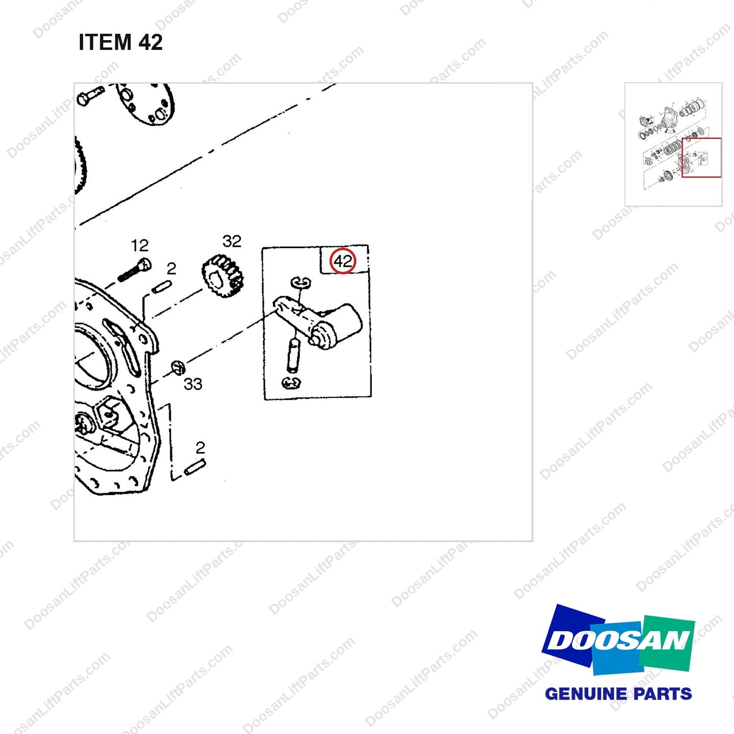 A153128 AXLE AS-DRIVE - parts diagram, item 42 shown - genuine Doosan / Bobcat forklift part