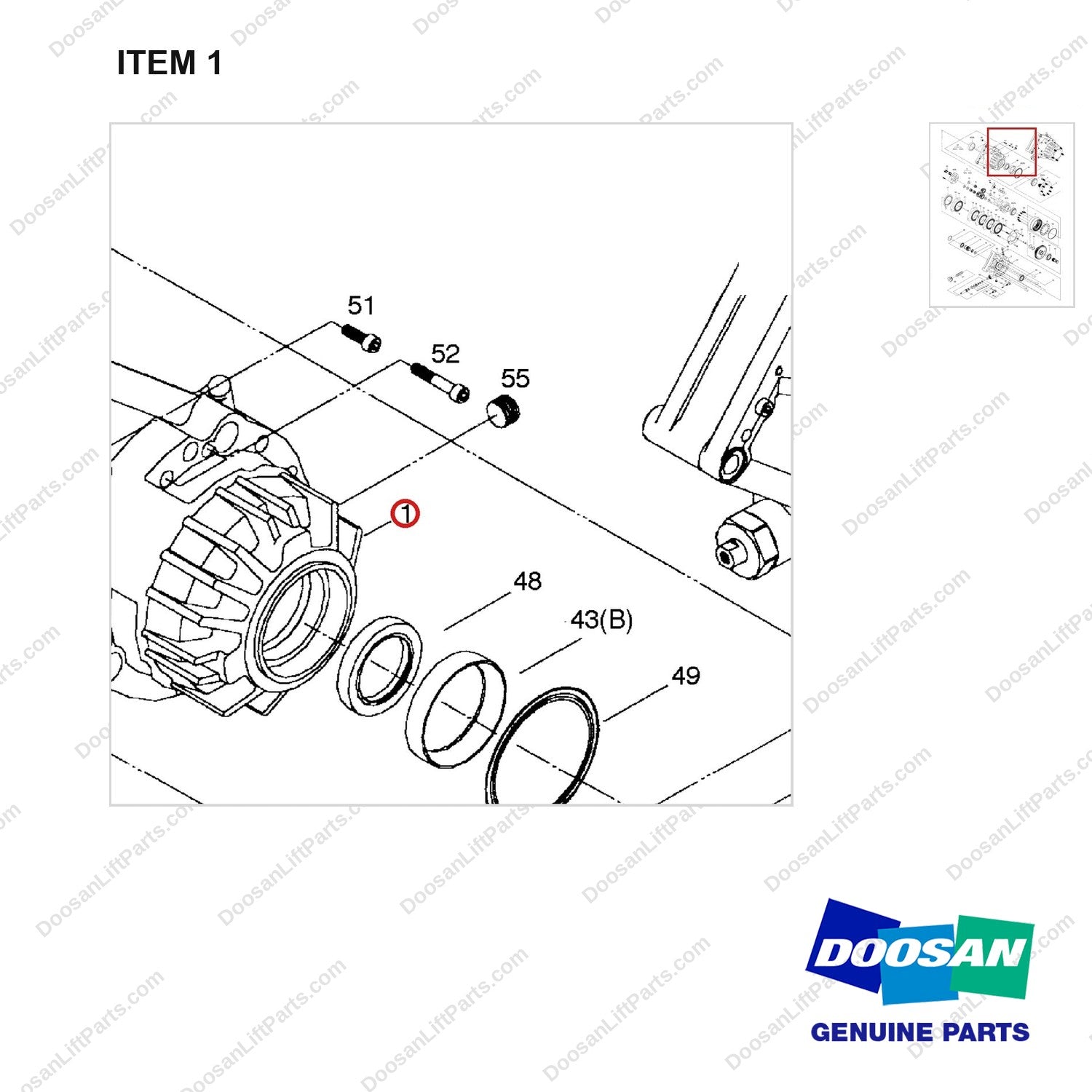 A153197 DRIVE AXLE - RH - parts diagram, item 1 shown - genuine Doosan / Bobcat forklift part