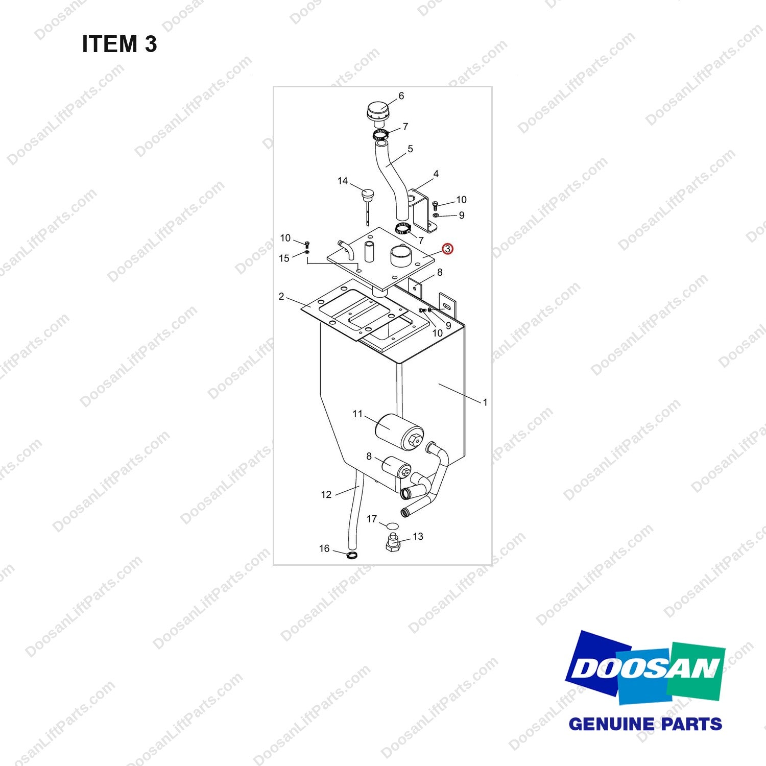 A158409 TANK GP - HYDRAULIC - full parts diagram, item 3 marked - genuine Doosan / Bobcat forklift part