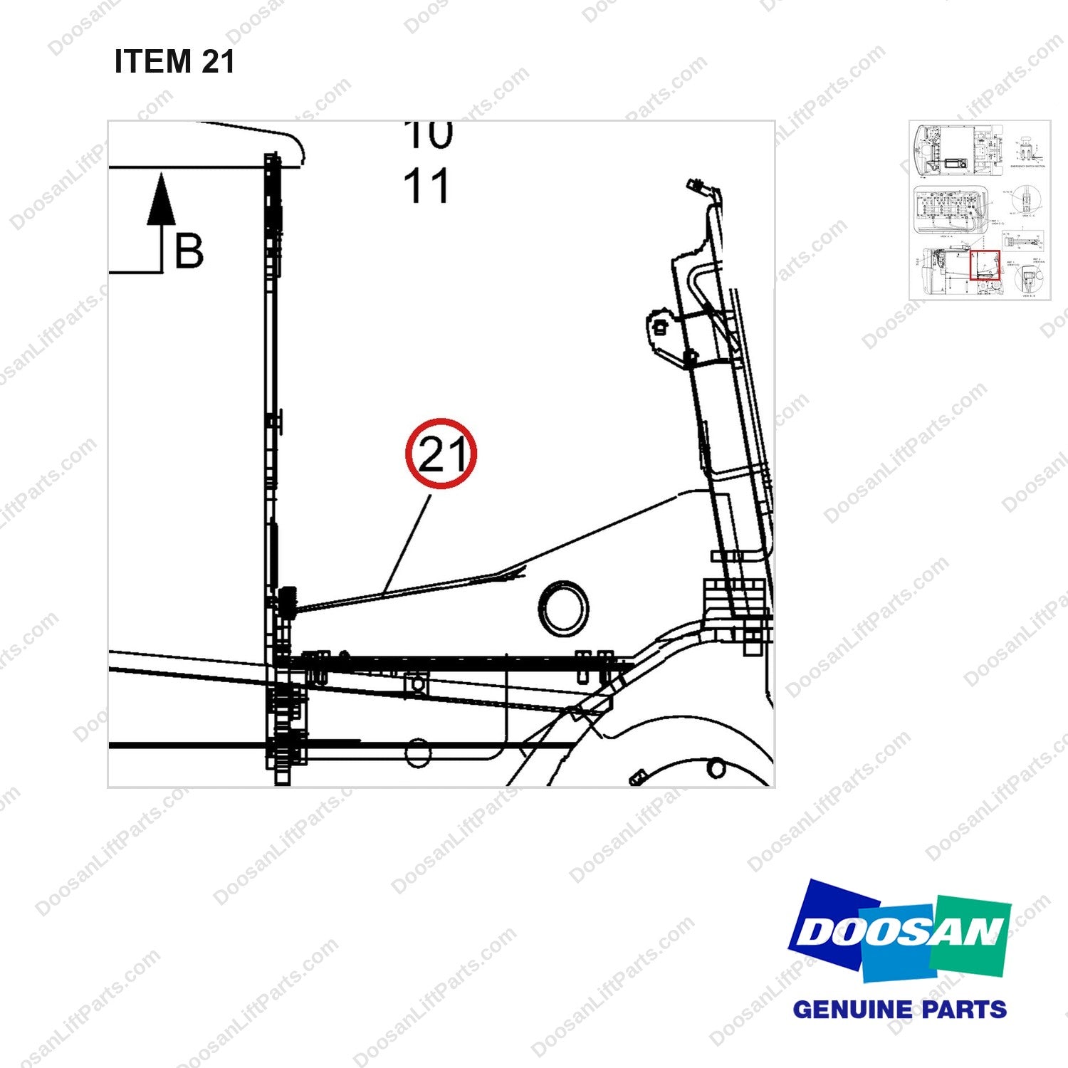 A158506 CONNECTOR GP-BATTERY(EMERGENCY-SBE160 BLUE)-SE MOTOR - parts diagram, item 21 shown - genuine Doosan / Bobcat forklift part