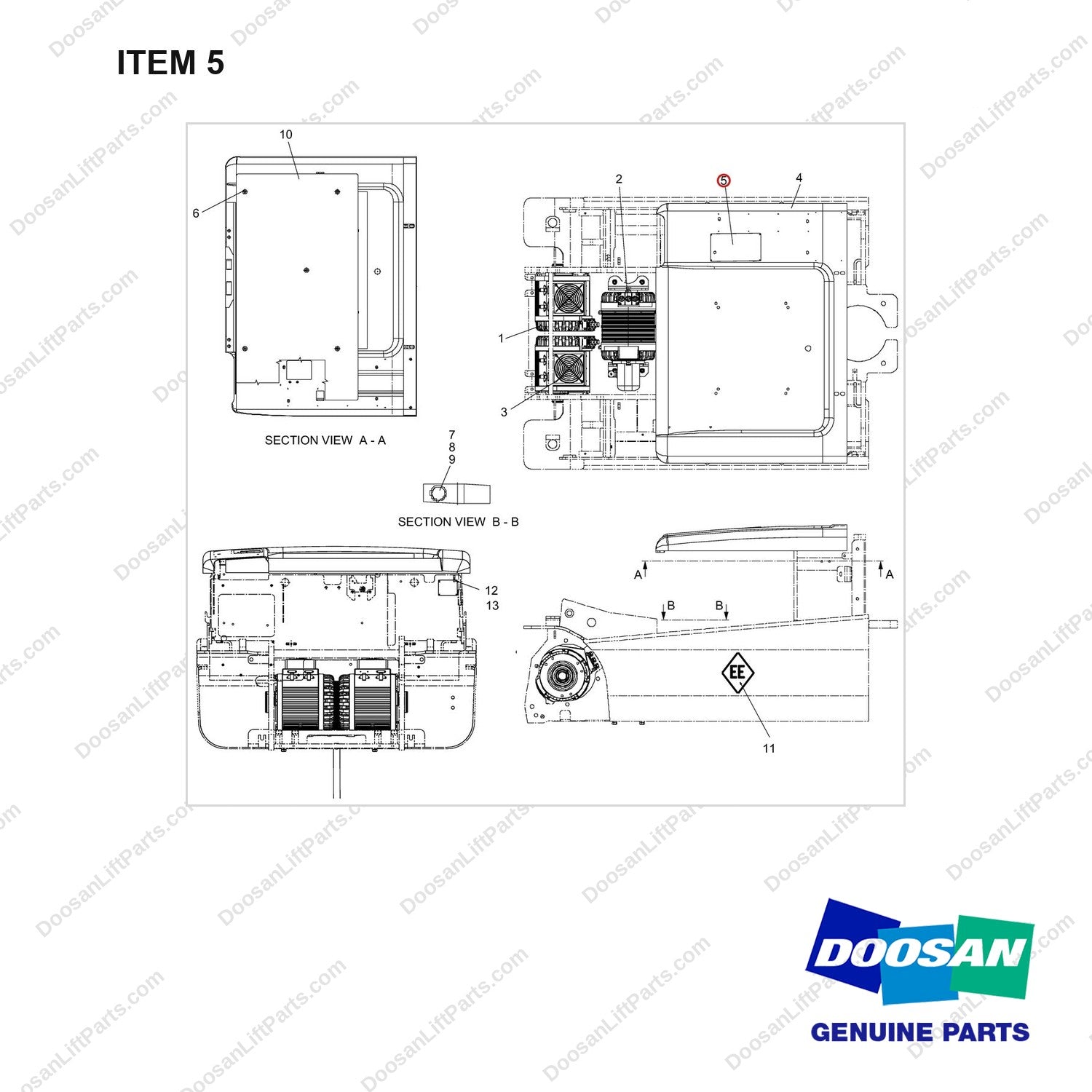 A158871 CHANGE OVER AR.-EE TRUCK(B15T5) - AC MOTOR - full parts diagram, item 5 marked - genuine Doosan / Bobcat forklift part