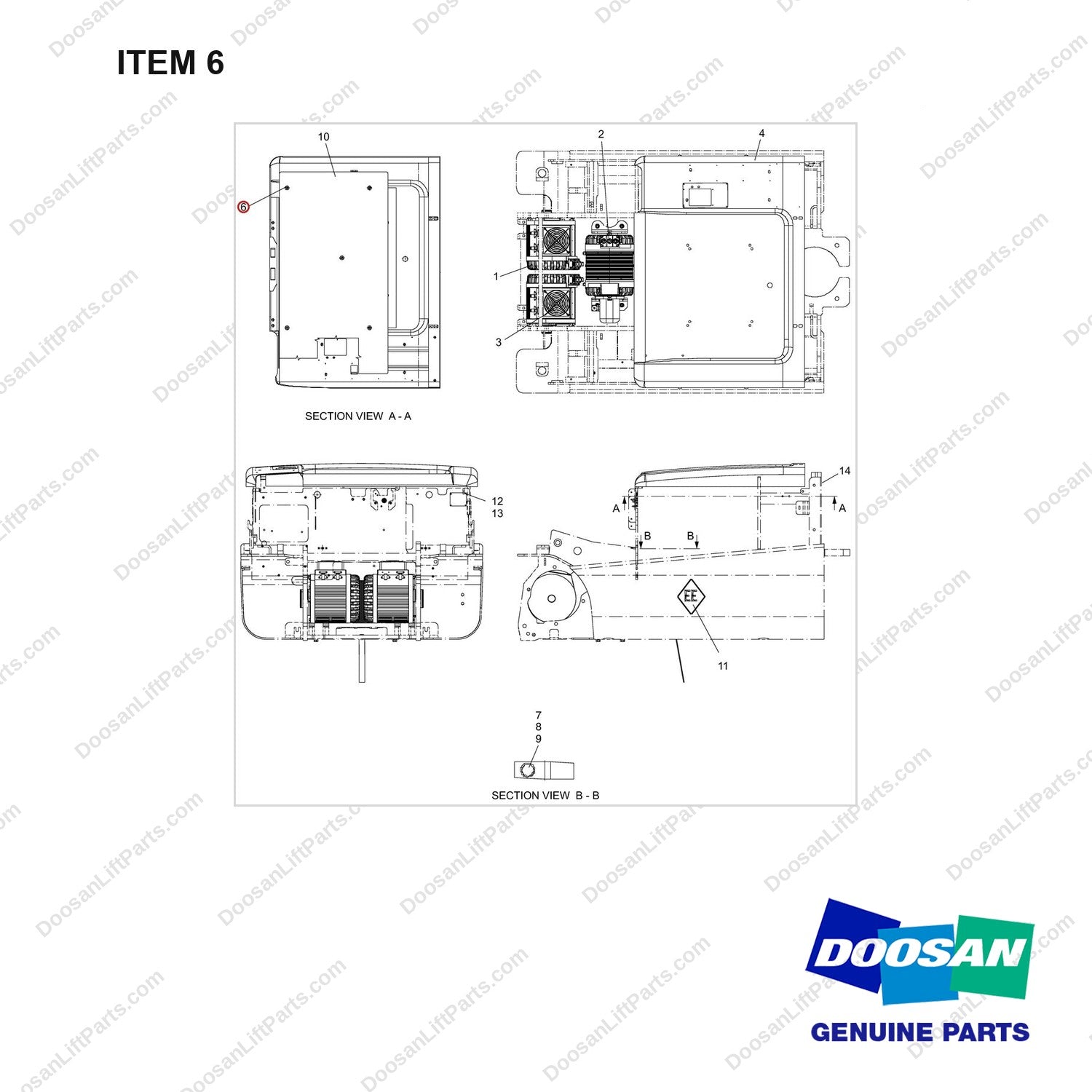 A158891 CHANGEOVER AR;EE TYPE - full parts diagram, item 6 marked - genuine Doosan / Bobcat forklift part