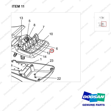 A158910 Arm Rest Ass'y-3 Way - parts diagram, item 11 shown - genuine Doosan / Bobcat forklift part