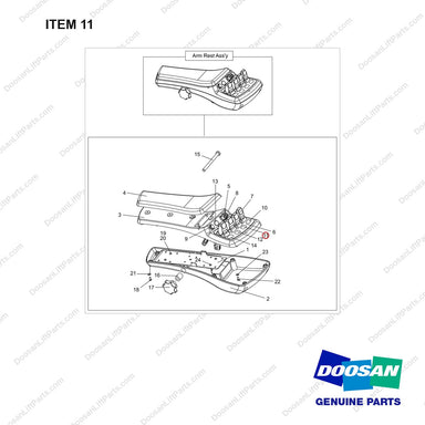 A158910 Arm Rest Ass'y-3 Way - full parts diagram, item 11 marked - genuine Doosan / Bobcat forklift part