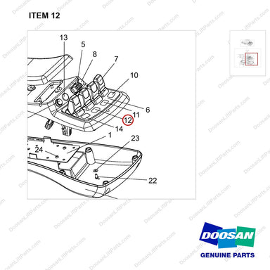 A158912 Arm Rest Ass'y-3 Way - parts diagram, item 12 shown - genuine Doosan / Bobcat forklift part
