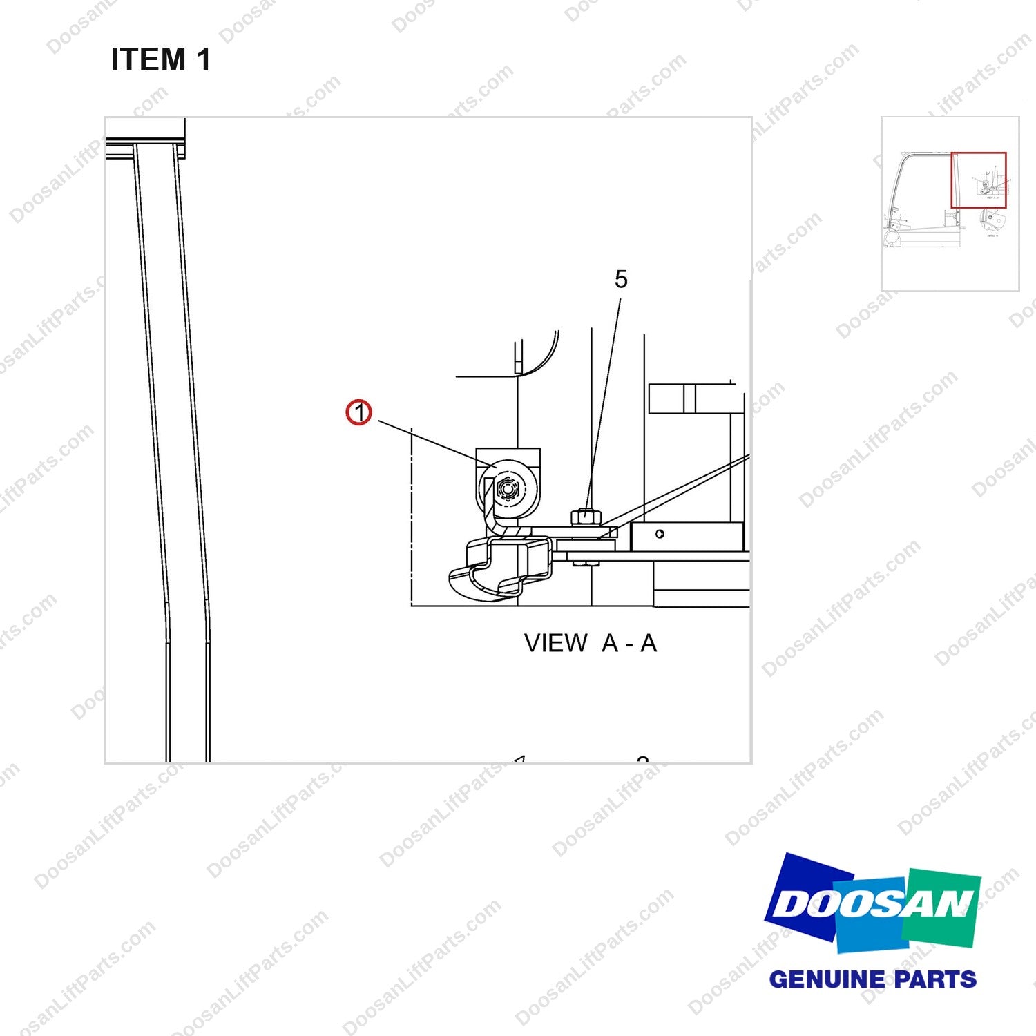 A158987 MOUNTING GP-OVERHEAD GUARD - FOR CUSH.TIRE - parts diagram, item 1 shown - genuine Doosan / Bobcat forklift part